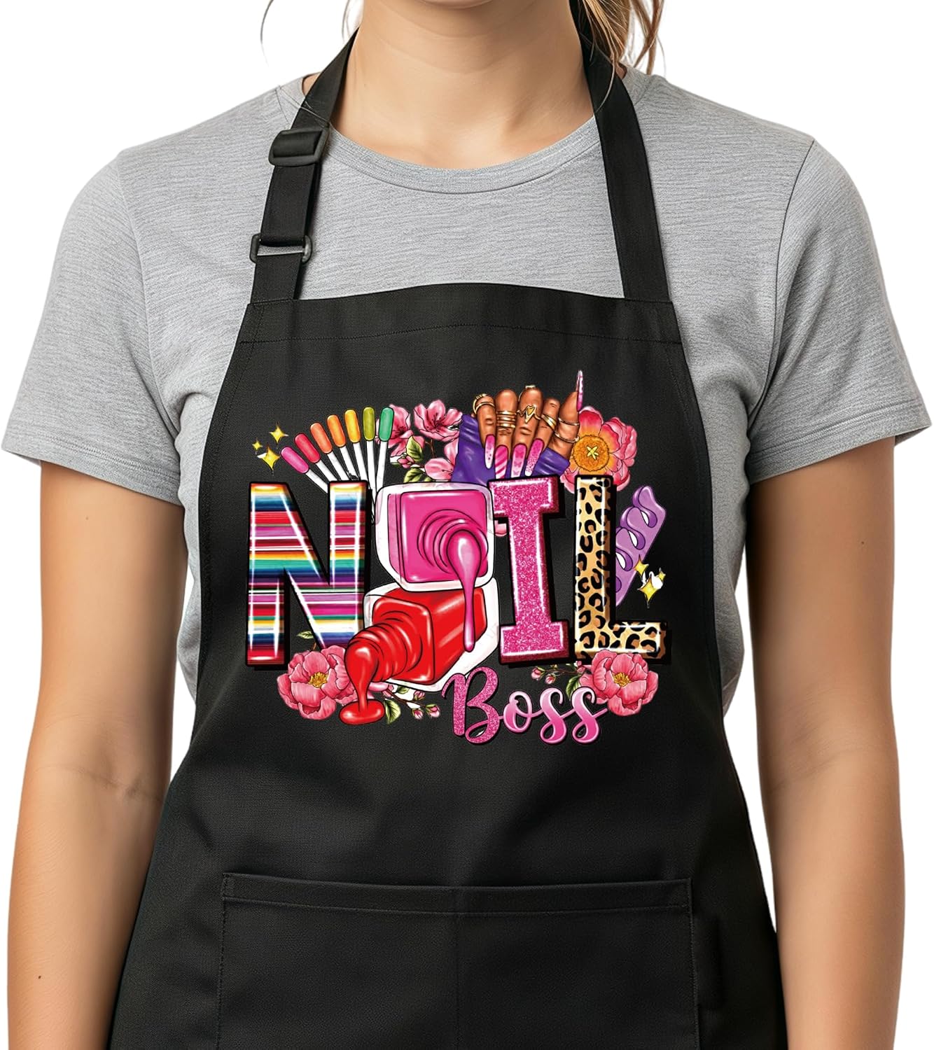 Nail Tech Apron for Women Gift, Nail Boss Apron for Nail Artist Manicurist, Funny Nail Salon Apron with Pockets Adjustable, Gift for Nail Technician Cosmetologist