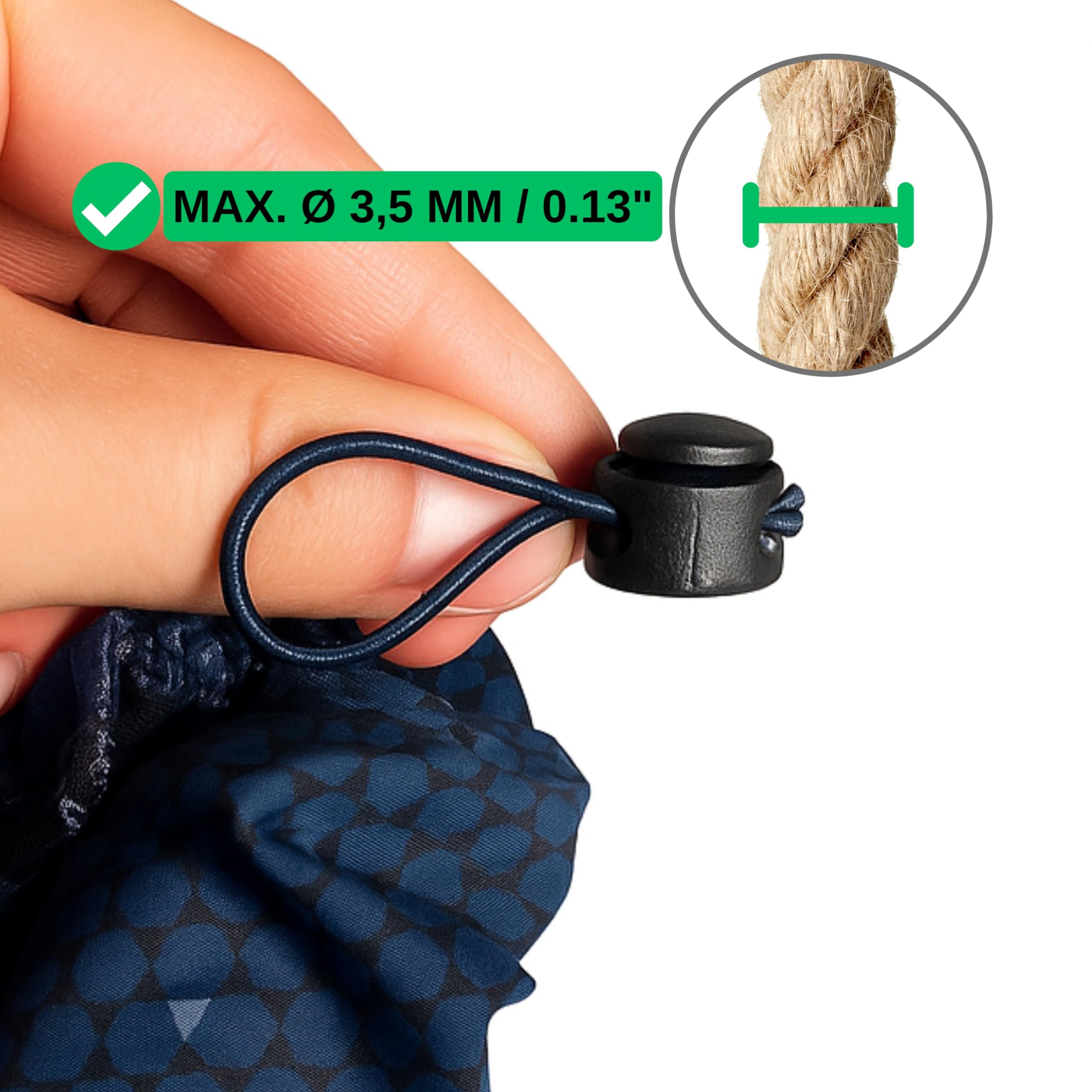 Kordel Stopper, 2-Loch, 10 Stück, Schwarz, für bis 3,5 mm Kordeln, Band Klemme Jacke, Bekleidung, Rucksack, Gummikordel Stopp, Schnellverschluss Schnürsenkel, Schnur Rutsche, Tanka Kordelstopper