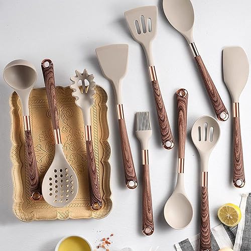 Miniatura 5 de Juego de 11 utensilios de cocina con soporte, juego de utensilios de cocina de silicona, resistentes al calor, antiadherentes, utensilios de