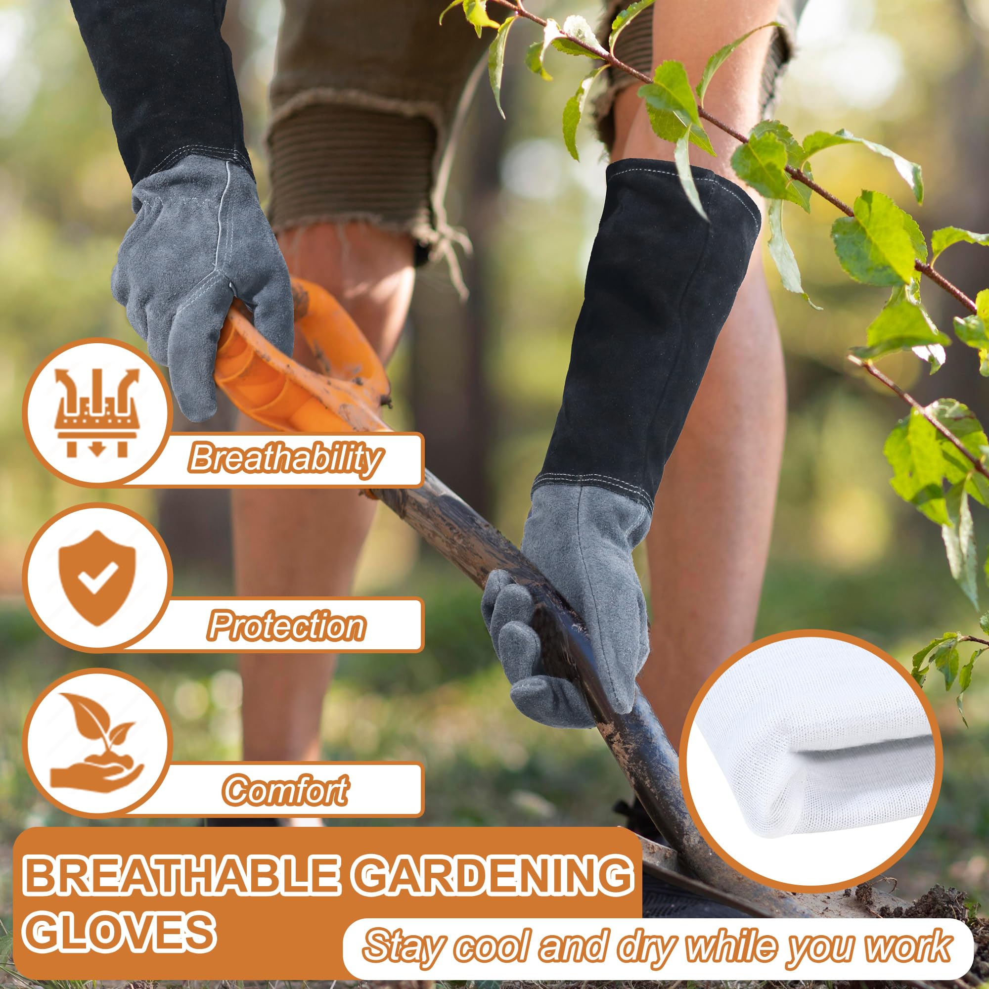HLDD HANDLANDY Rose Pruning Gloves for Women & Men, Long Thorn Proof Leather Gardening Gloves with Forearm Protection - Image 3