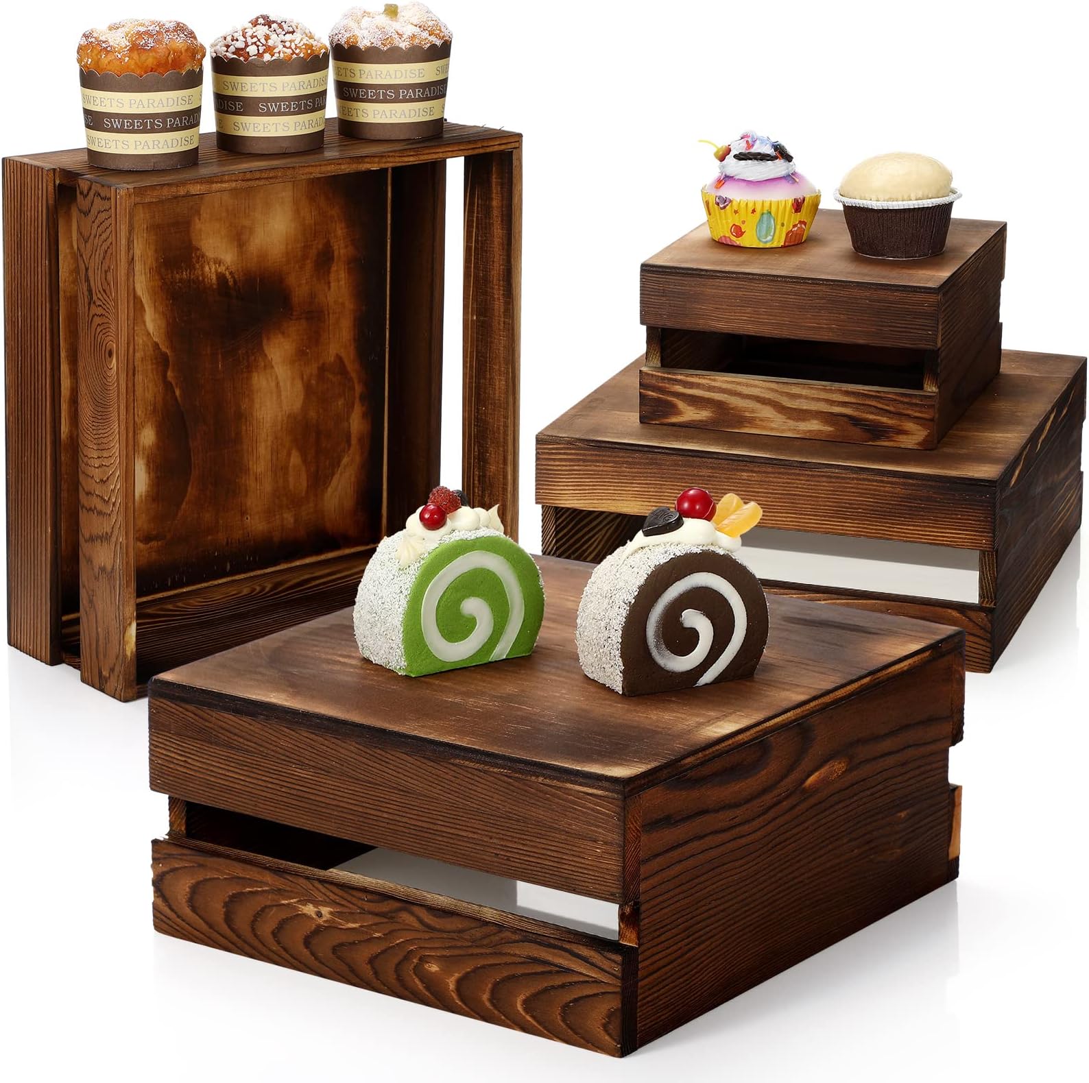 Amazon.com: Gandeer 3 Pcs Wood Display Risers Rustic Cupcake Stand ...