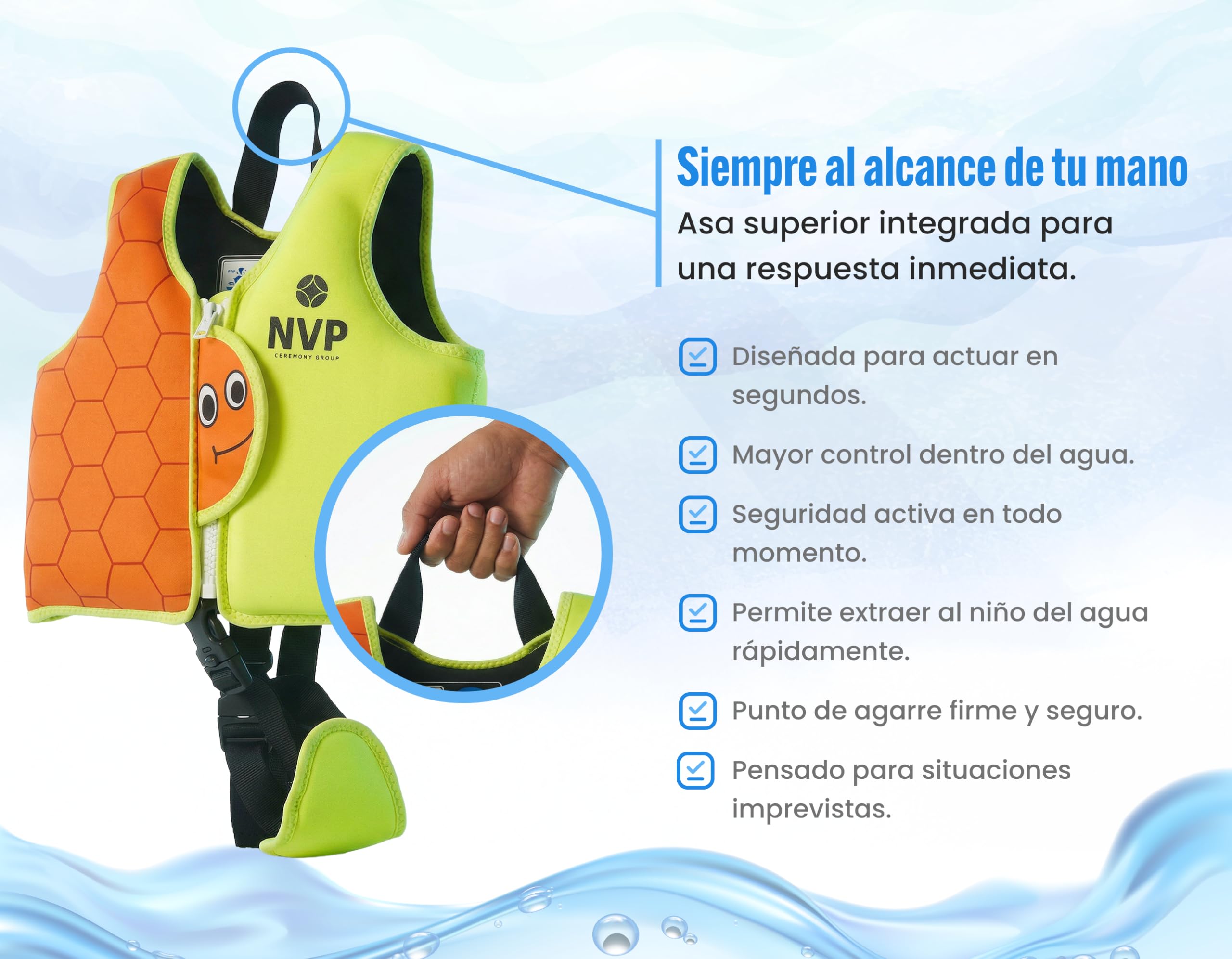 Chaleco de Natación Infantil de Neopreno NVP para Bebés y Niños 1-6 Años - Chaleco Flotador Ajustable con 8 Paneles de Flotación
