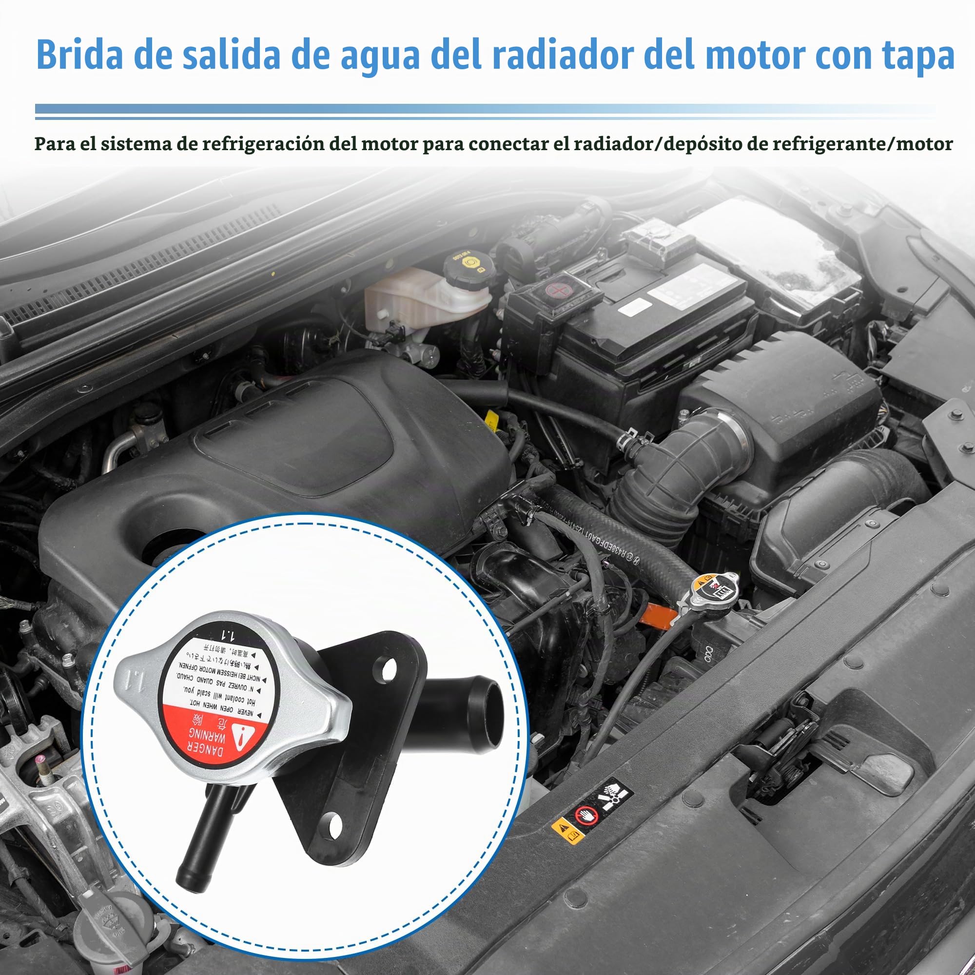QUARKZMAN Tapa Del Radiador Del Motor Para Mazda 5 2.3L L4 06-10 1 Kit | Lfb71517Ya, Metal Y Plástico, Negro, Incluye 1 Tubo Y 1 Tapa, Resuelve Sobrecalentamiento