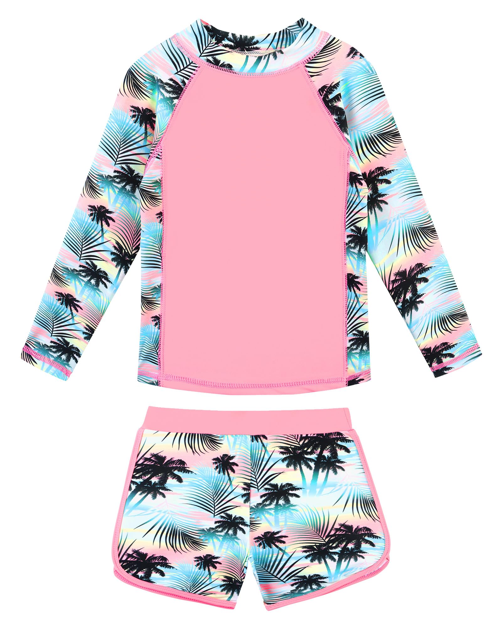 BAOHULU Girls Rash Guard Swimsuit 2 Pieces Long Sleeve Bathing Suit UPF 50+ Quick Dry Beach Swimwear Size 3-14 Years
