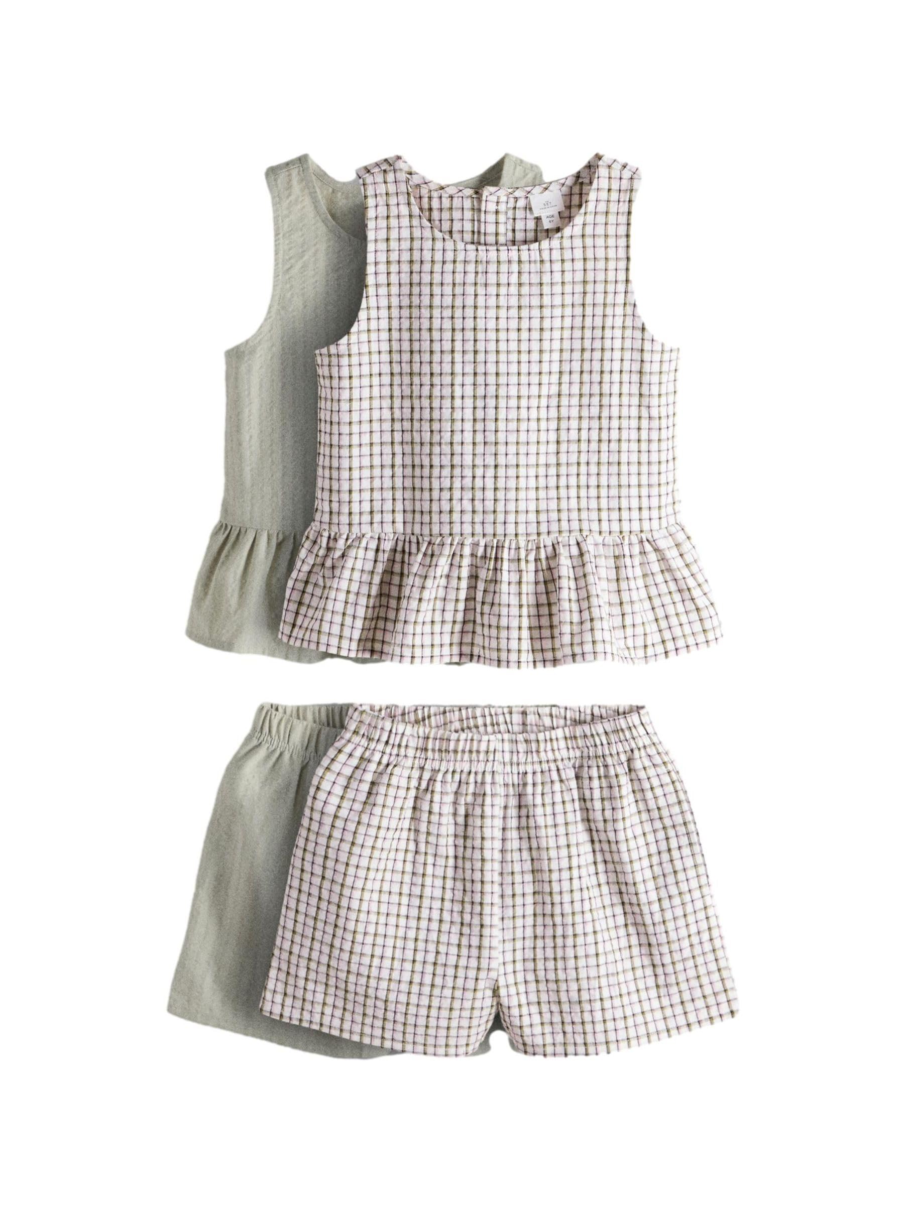 THE SET Pack de 2 camisetas sin mangas con peplum de tela y pantalones cortos para niña
