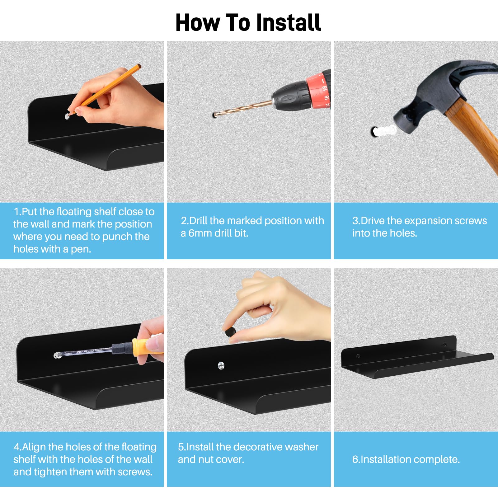 Mensole Da Parete In Metallo, 2 Pezzi Da 20 Cm, Mensola Galleggiante Nera Mensola Da Doccia A Parete Mensola Da Parete Rettangolare Con Fori E Viti Per Soggiorno Camera Da Letto Cornici Per Foto 92317227