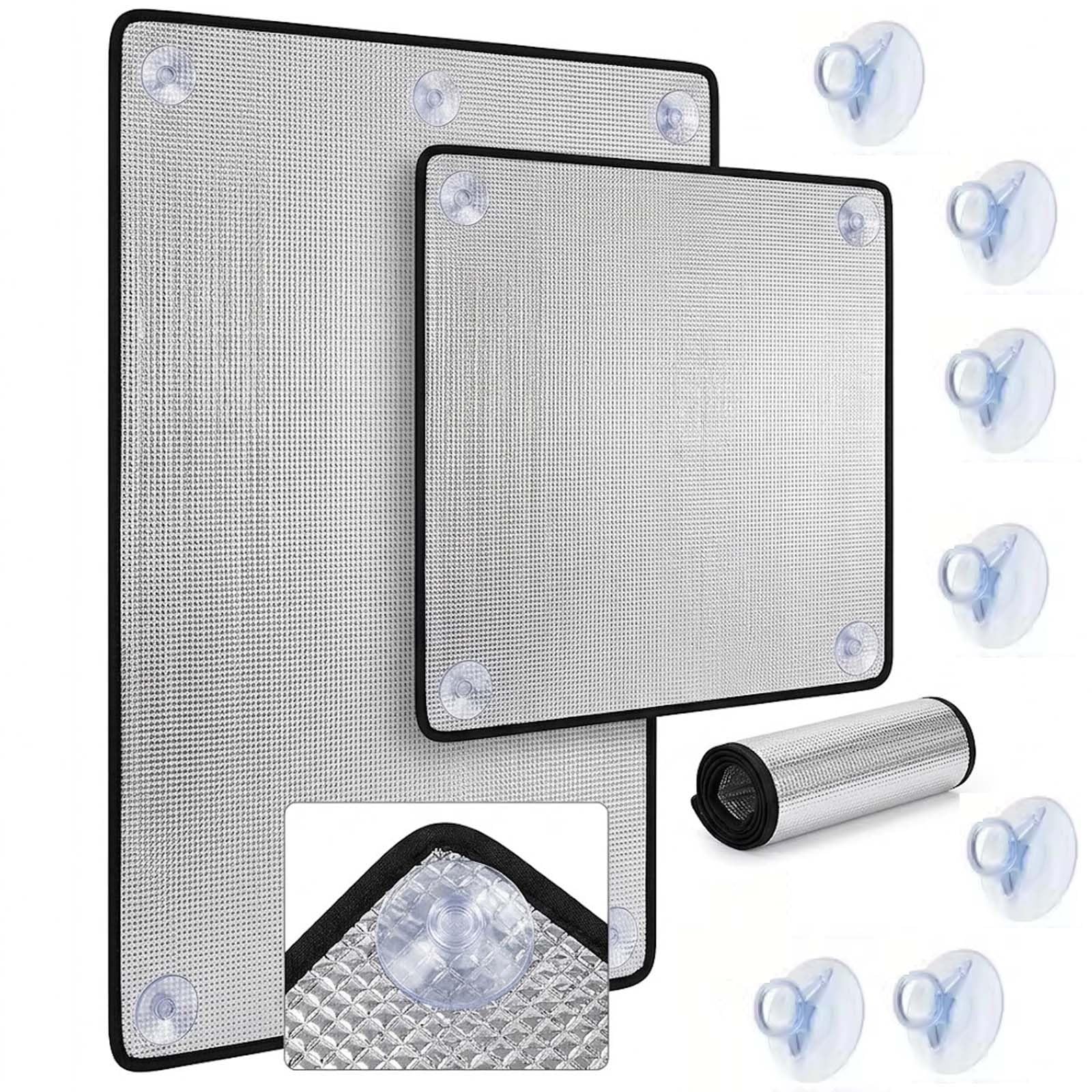 Reusable Heat Reflective Window Film, Aluminium Foil Thermal Insulation Shield with Metal Holes and Suckers, Portable Sun Blocker Blackout Cover for Home Office 60x80cm 40x80cm 40x100cm