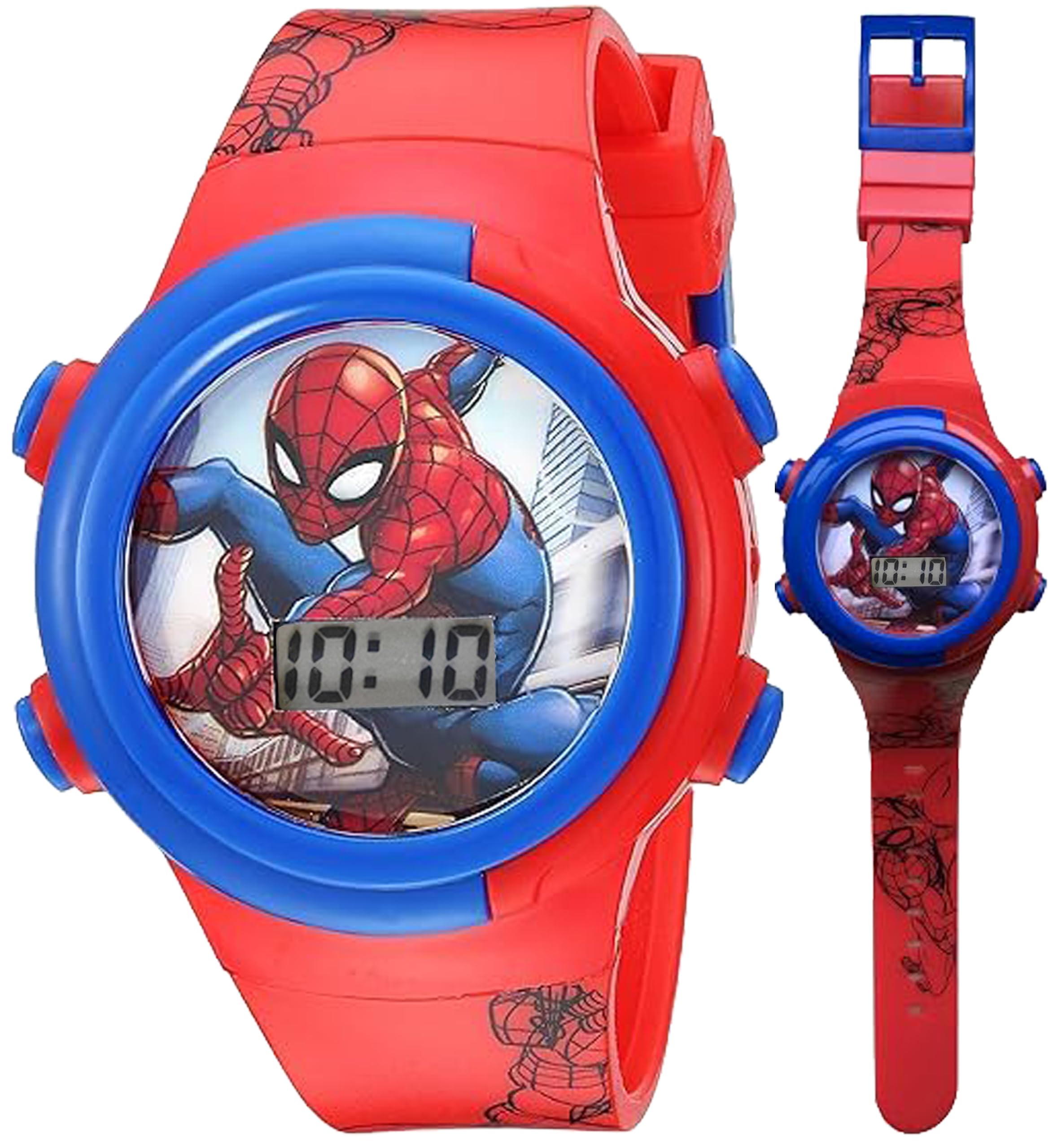 Marvel Spider-Man Kids Watches – Digital Display, Interactive Features, Adjustable Strap, Vibrant Spider-Man Graphics, Durable for Active Kids Blue/Red