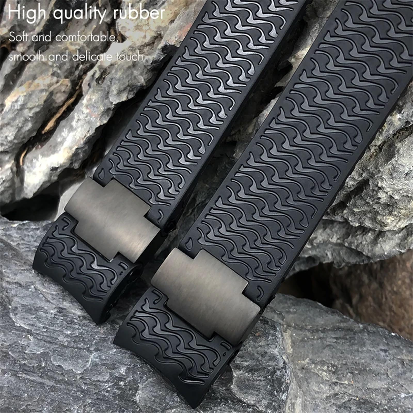 22 mm gumowe silikonowe paski do zegarków do Ulysse Nardin Diver składana klamra srebrna różowa złota czarny niebieski pasek do zegarka, Kolor czarny, 22mm