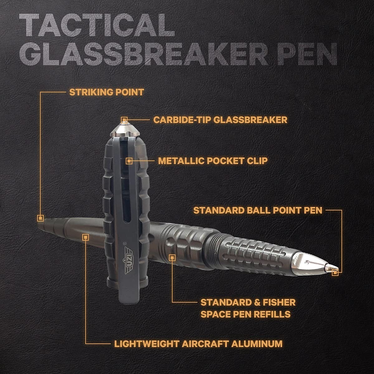 Uzi Kubotan Kugelschreiber mit Glasbrecher Gunmetal