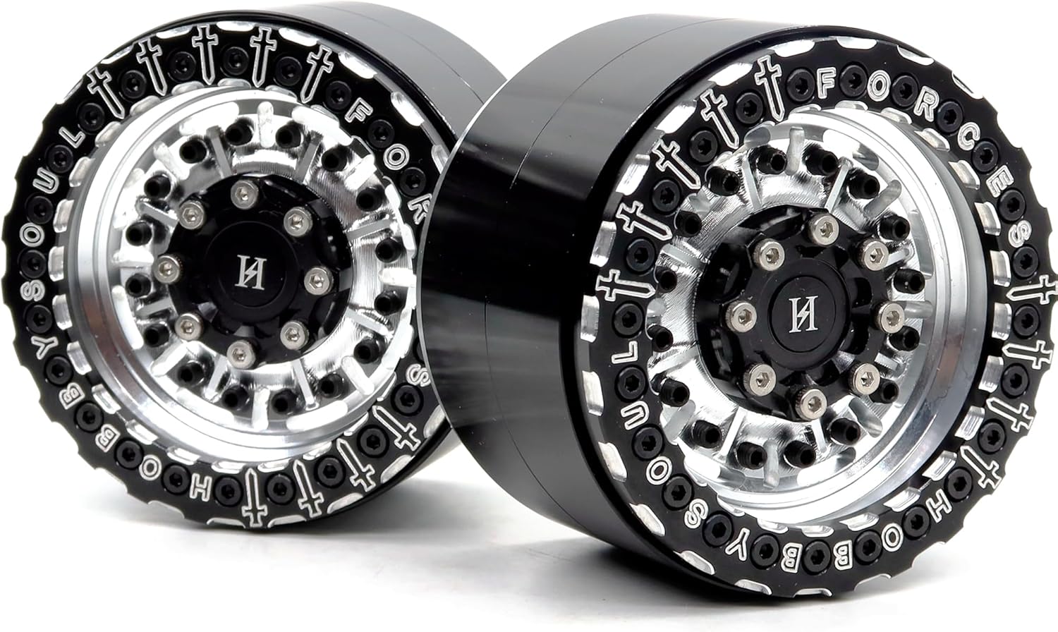 HOBBYSOUL 2pcs RC Aluminium 2.2 beadlock Wheels Hex 12mm 2.2 Rims Silver & Black Color Weight About 160g/wheel Fit for RC Mud Crawler Off Road Truck TRX4 SCX10 Capra Gen8