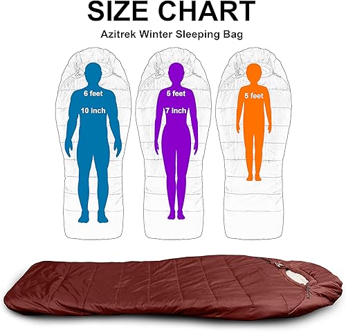 Miniatura 4 de Azitrek Saco de dormir de mamá de 0 grados para adultos para campamento  XXL grande y alto 3-4 estaciones cálido fresco  Saco de dormir de invierno