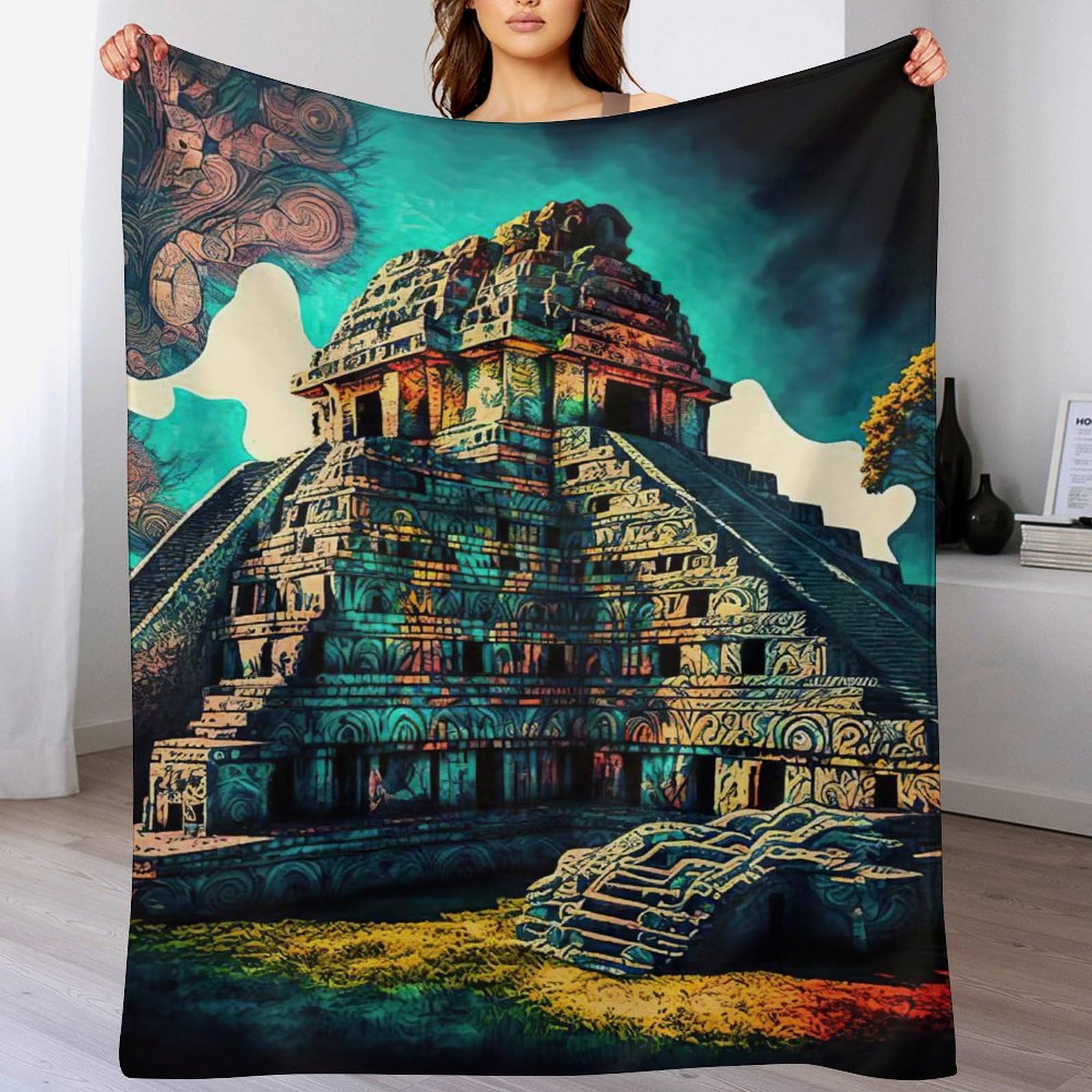 Plaid polaire Chichen Itza pour lit et canapé couverture de voyage 130x150