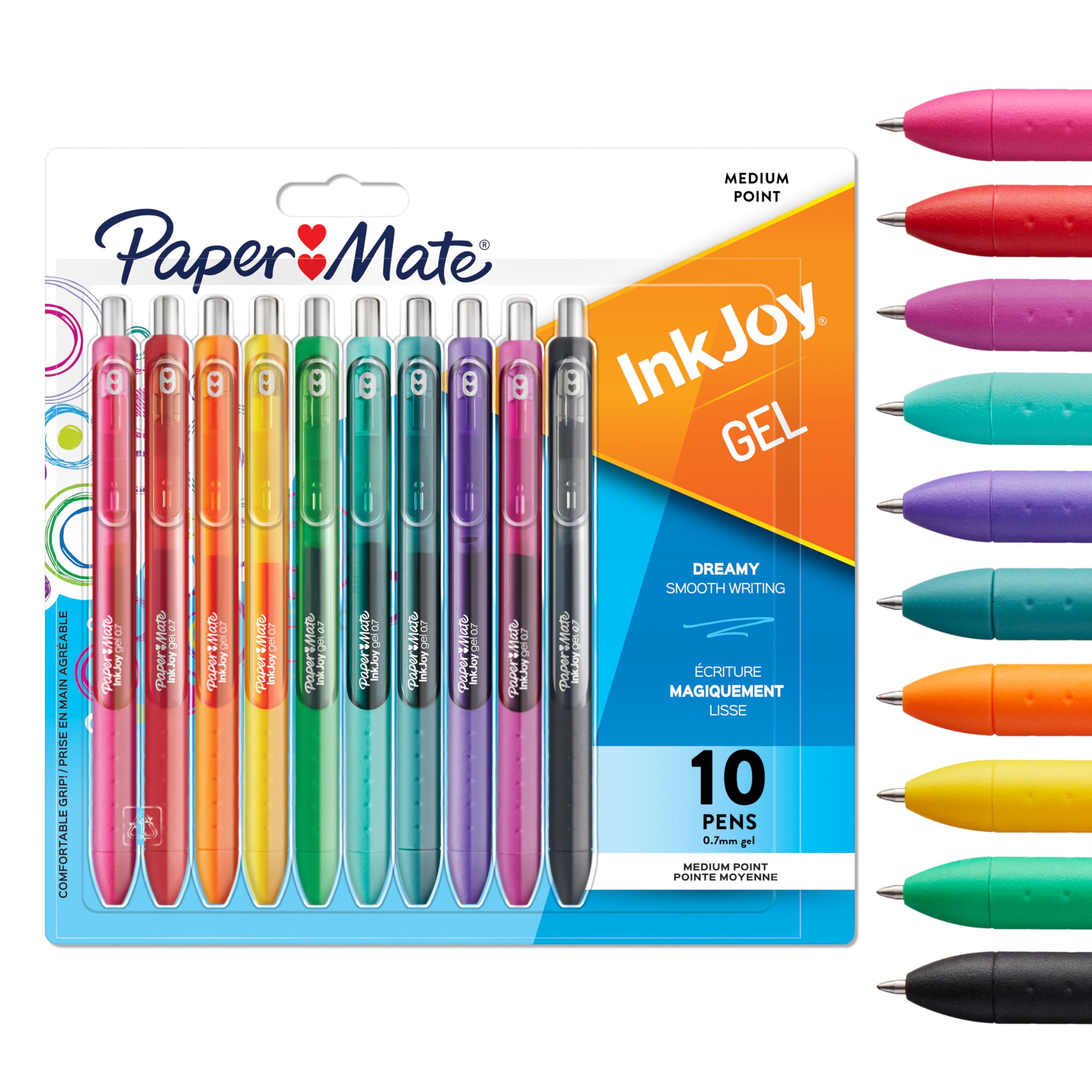 Paper Mate InkJoy Gel Pens | Assorted Vibrant Ink Colours | For Writing, Colouring & Journalling | Medium Point (0.7mm) | 10 Count