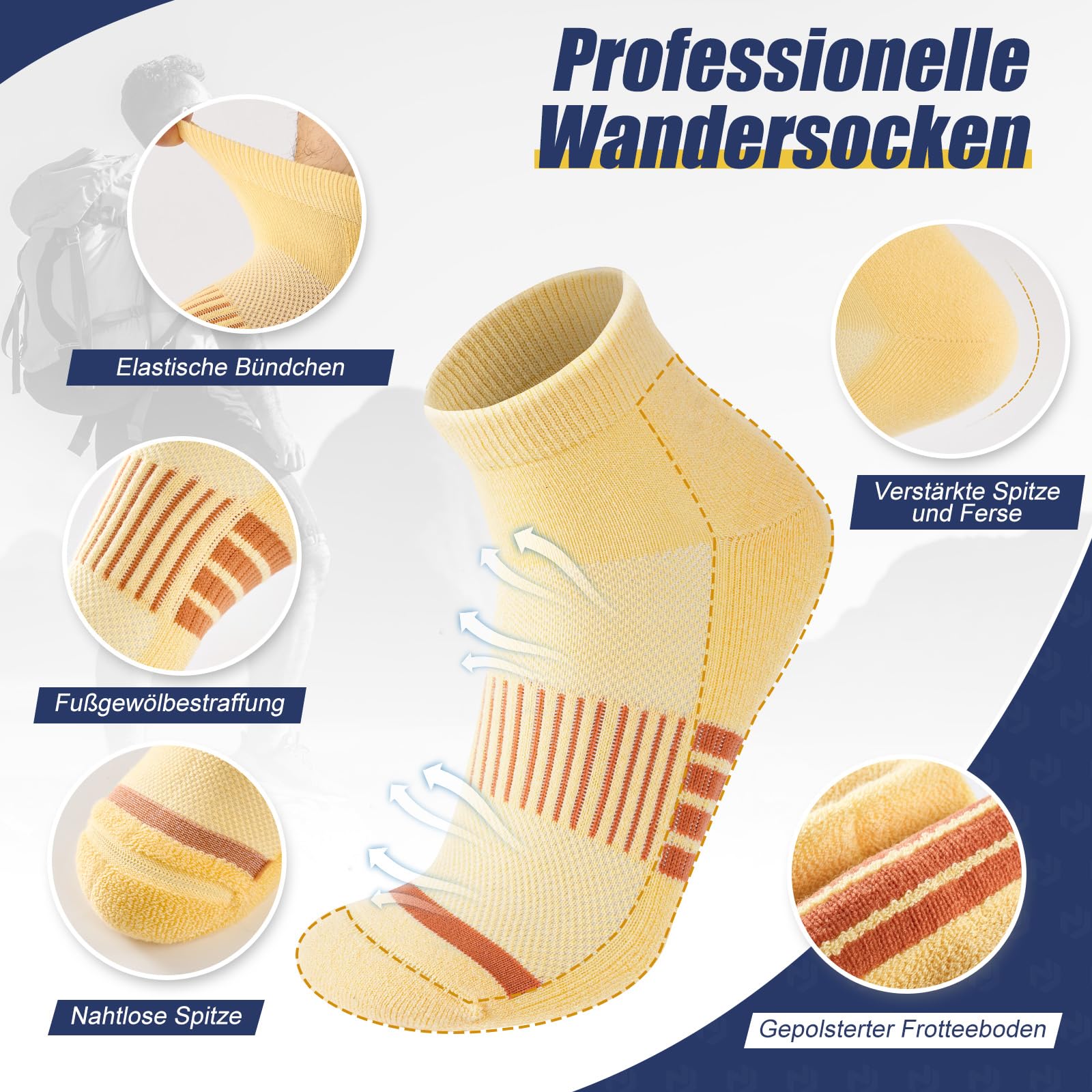Niofind Lot de 6 paires chaussettes randonnée laine mérinos homme femme respirantes rembourrées courtes