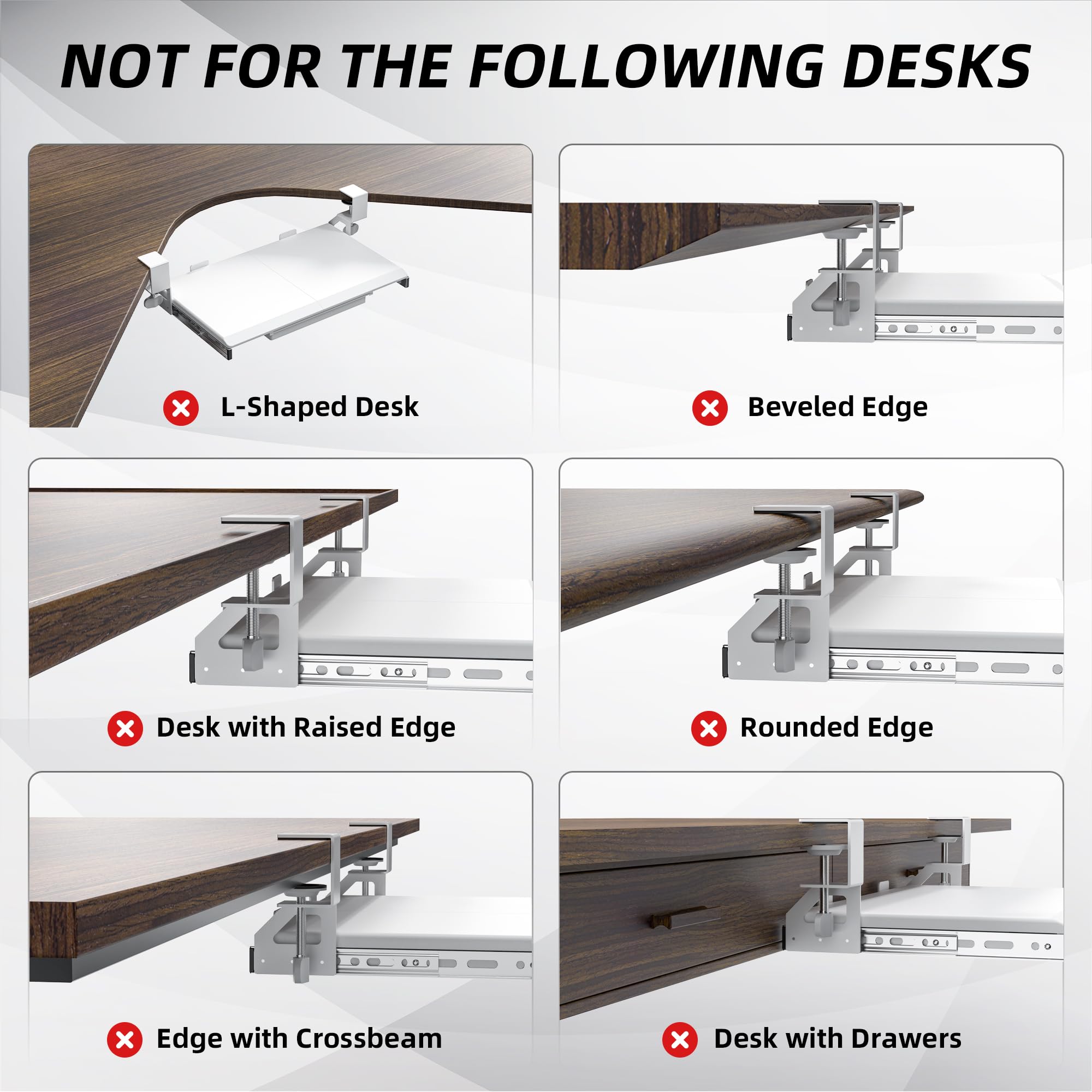 ETHU Bandeja para Teclado Bajo Mesa, Soporte para Teclado 500x300 mm con Abrazadera en C, Bandeja Teclado Deslizante y Ergonómica, Blanco
