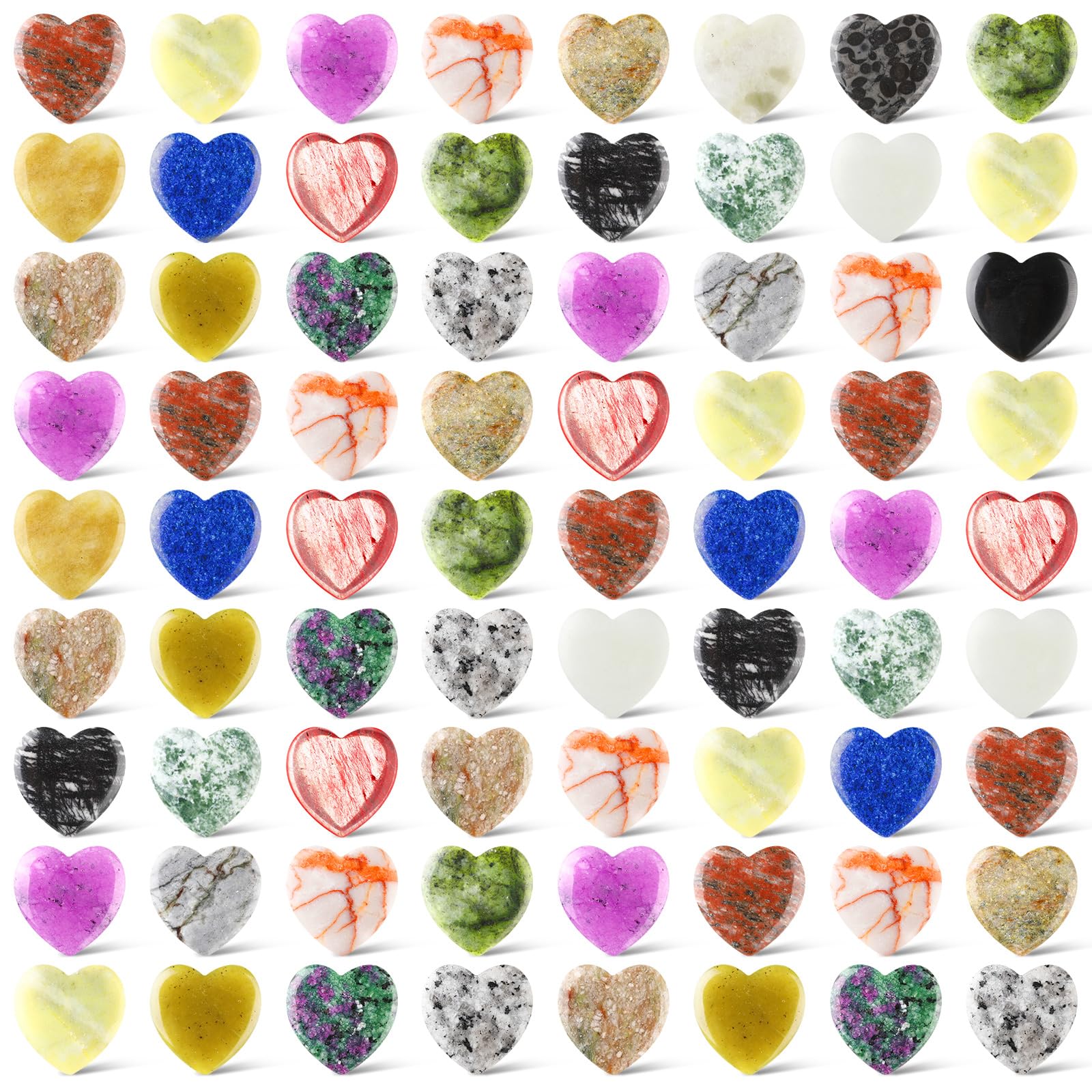 Photo 1 of Nuenen 72 Pcs Natural Heart Shaped Crystal Stone 1 Inch Worry Stone Bulk Heart Palm Pocket Healing Carved Love Mini Gemstone Decor for Valentines Witchcraft Meditation