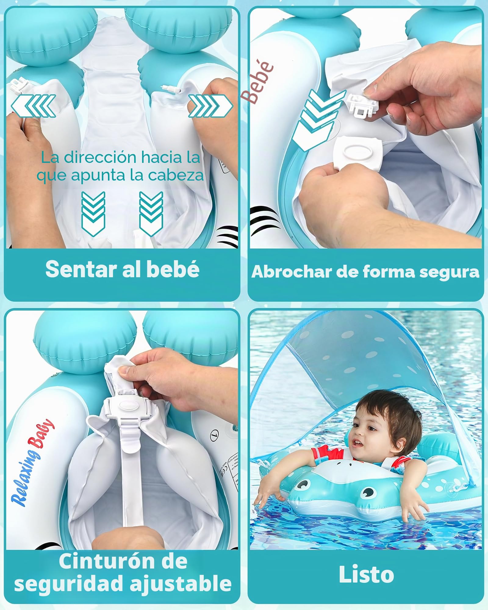 Flotador para bebé con toldo, Flotador de Piscina Infantil con Asiento de Seguridad, Flotador de natación y Flotador de Agua para niños pequeños de 12 a 36 Meses (L: 12-36 Meses)