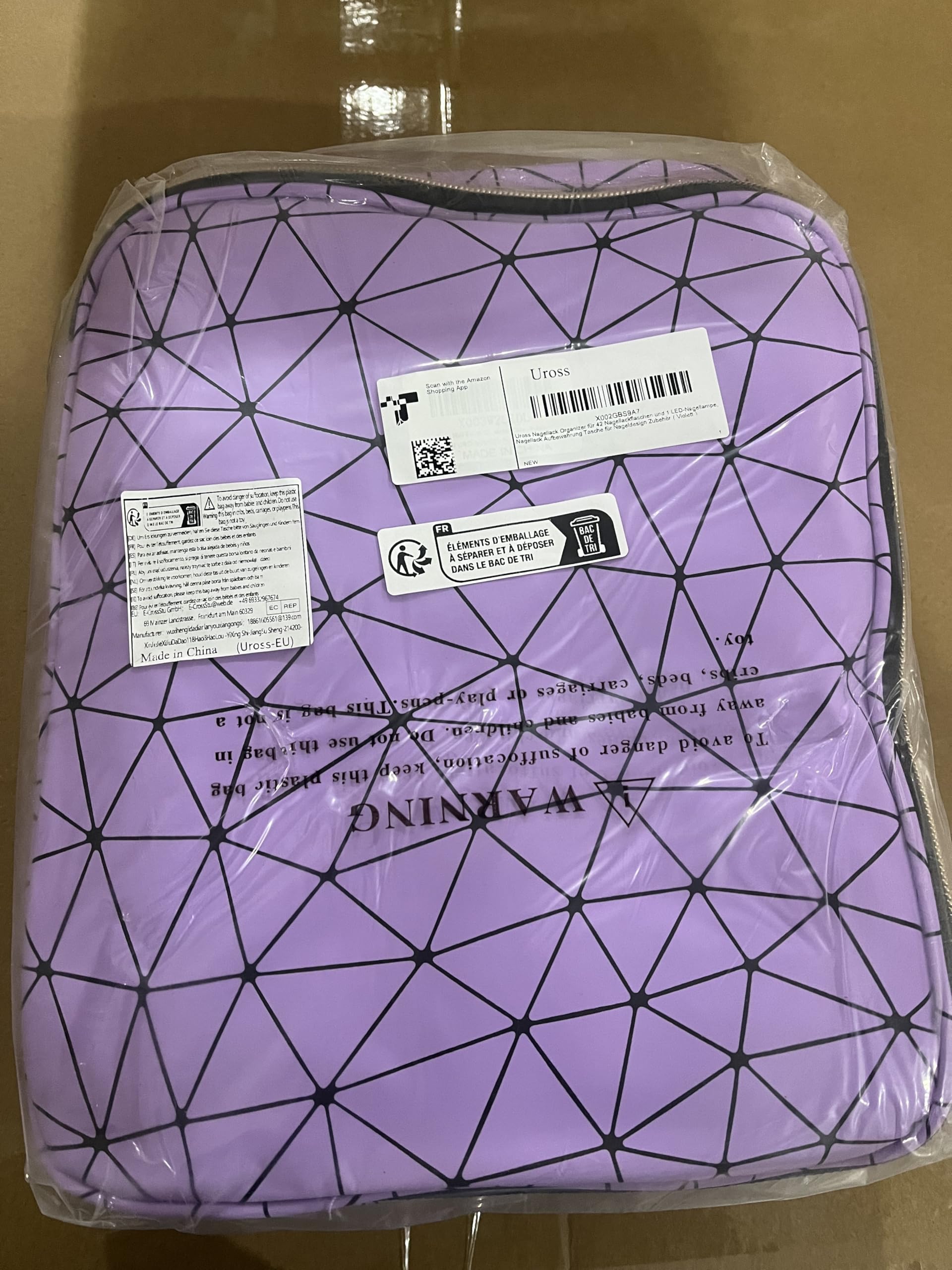Uross Organizador de esmalte de uñas para 42 botellas de esmalte de uñas y 1 lámpara LED para uñas, bolsa de almacenamiento para decoración de uñas, accesorios (morado)