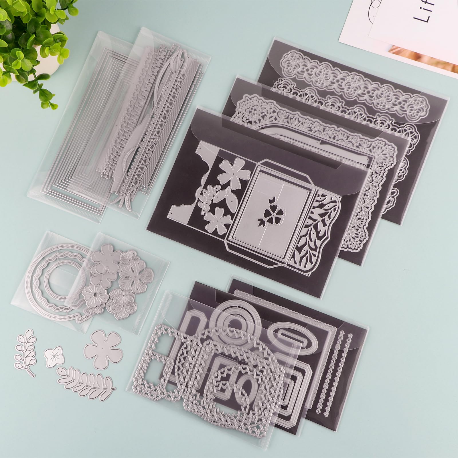 60 stuks grote stempel en matrijs opbergtas met rubberen magnetische vellen, 0,5 mm dikte magnetische vellen voor ambachtelijke opslag, 9,4 x 7 inch Clear Craft Die Opslag Enveloppen Kunst Ambachten