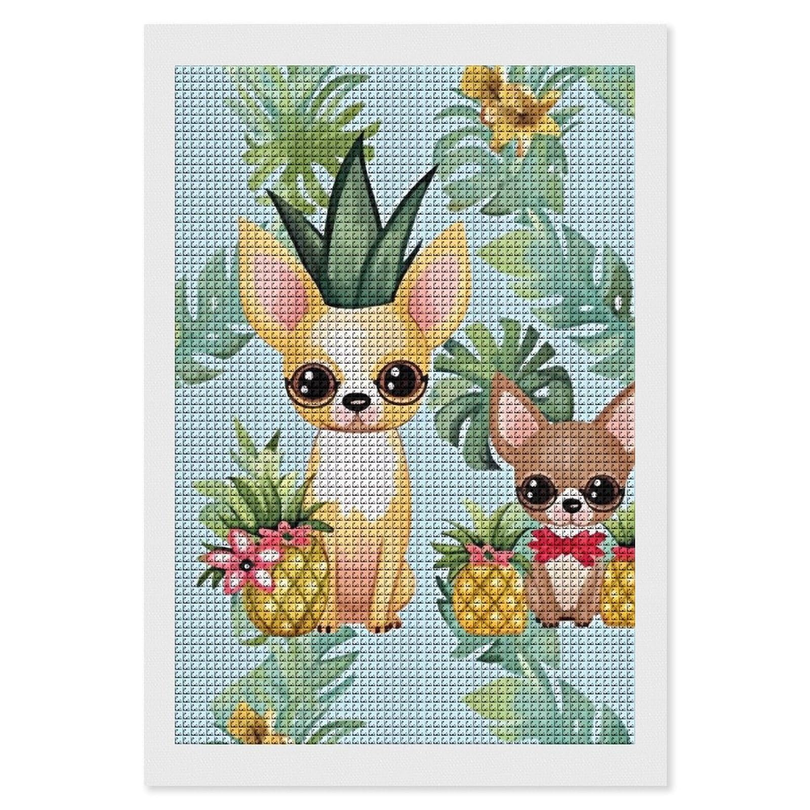 Chihuahua Dog Pineapple Diamond Art Kits for Adults, DIY 5D Diamonds Painting Kits for Beginner, Round Full Drill Diamond Dots Painting, 8"x12" Diamonds Pictures Gem Art and Crafts Wall Decor
