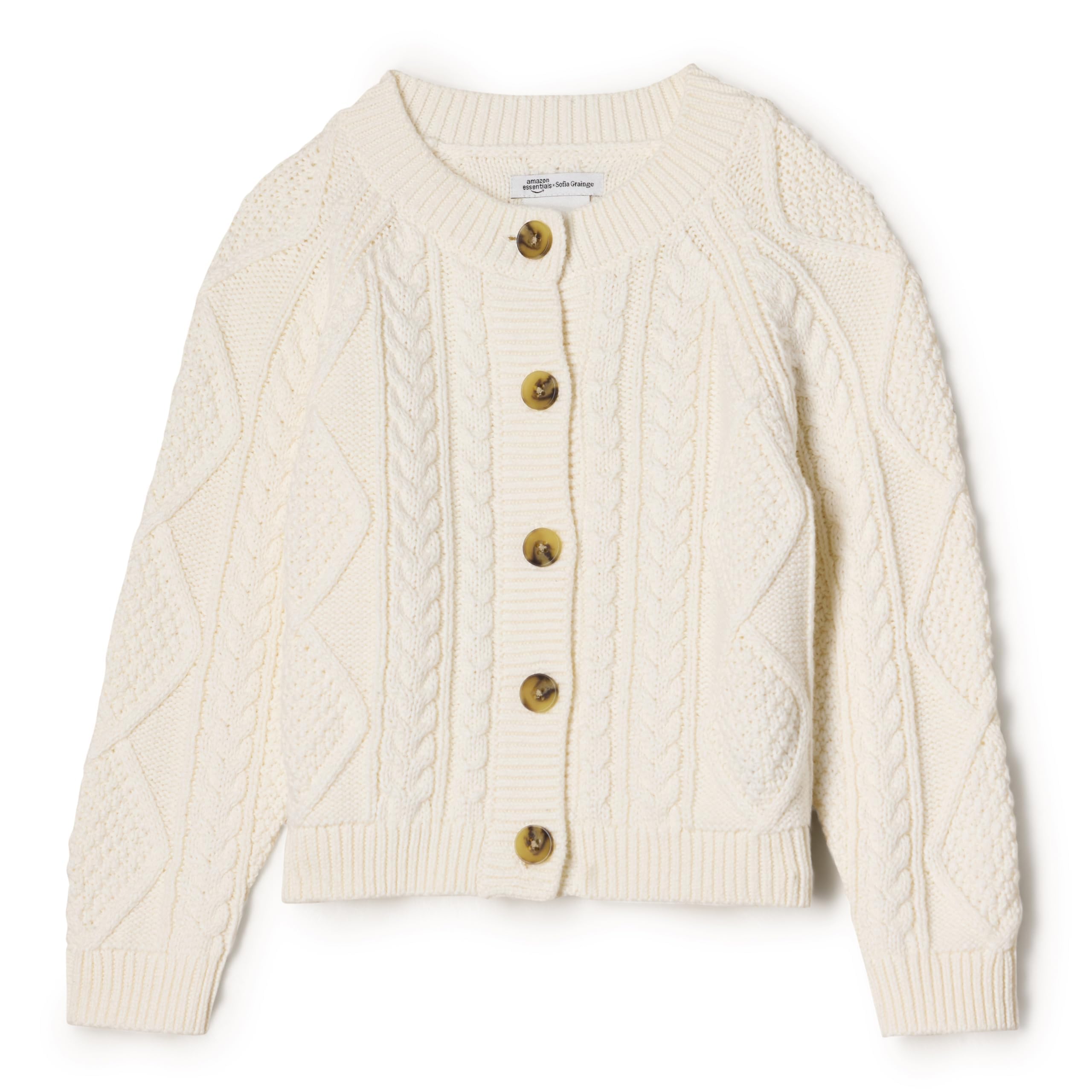 Amazon Essentials x Sofia Grainge Unisex Babies' Fisherman Cardigan Sweater, Ivory, 0-3 Months