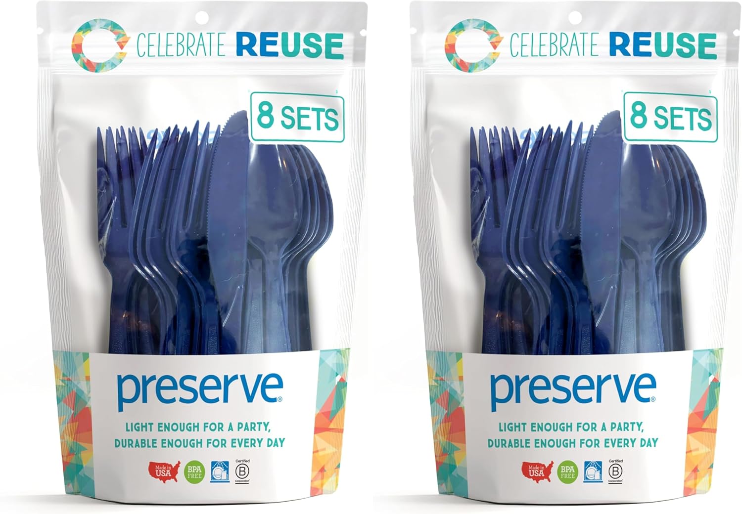 Preserve On the Go Cutlery Set: 8 Forks, 8 Knives, 8 Spoons, Pepper Red (Pack of 3)