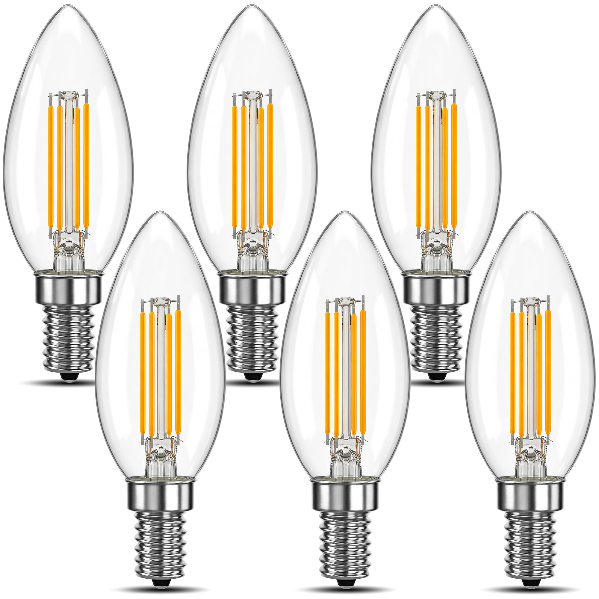 ToBeGreat Candelabra Bulb E12 Dimmable 60W Equivalent LED Chandelier Light Bulbs Clear B11 LED Filament Candle Bulbs 2700K