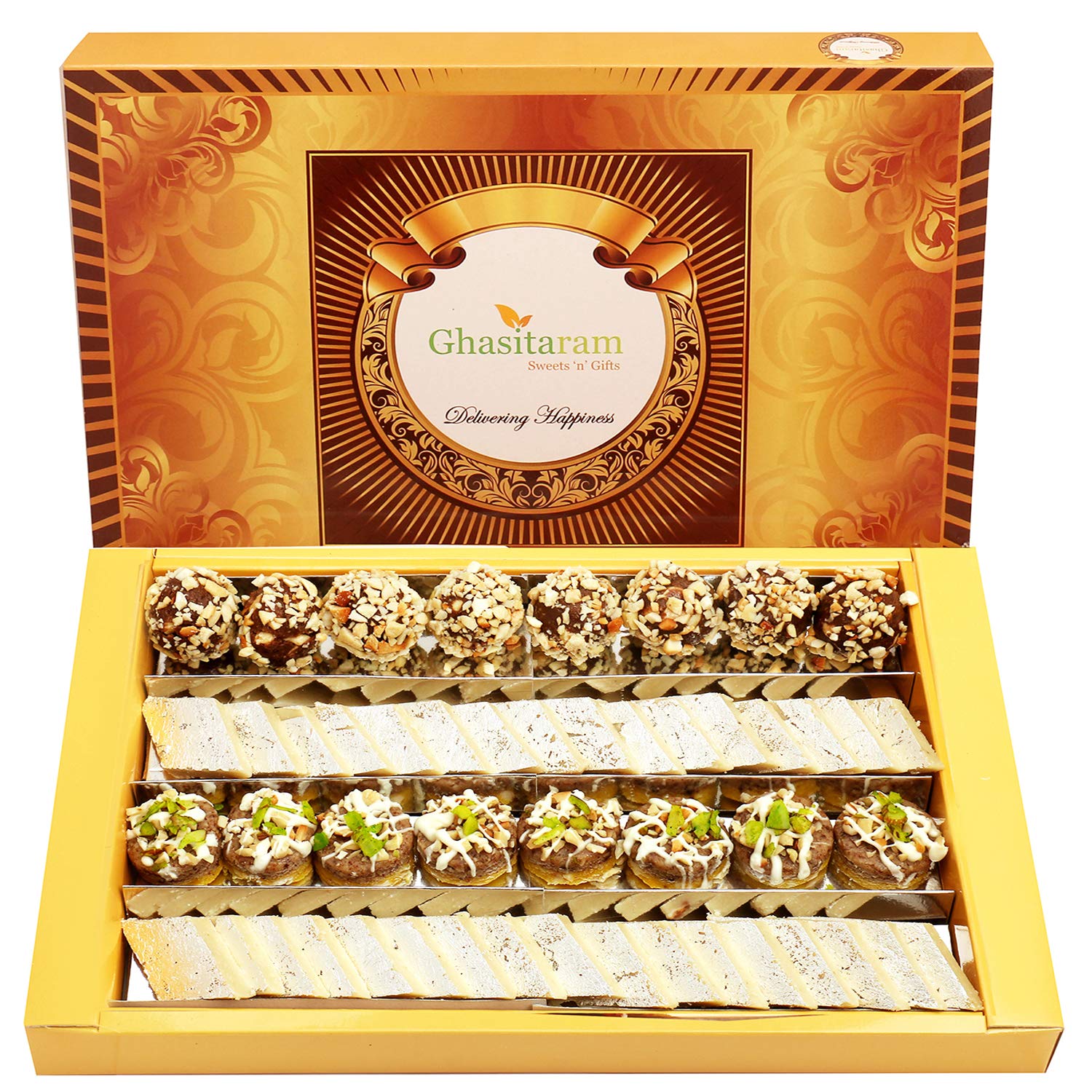 Ghasitaram Gifts Diwali Gifts Diwali Sweet - Assorted Box Pure Kaju Katlis, Dryfruit Sweets 800 GMS
