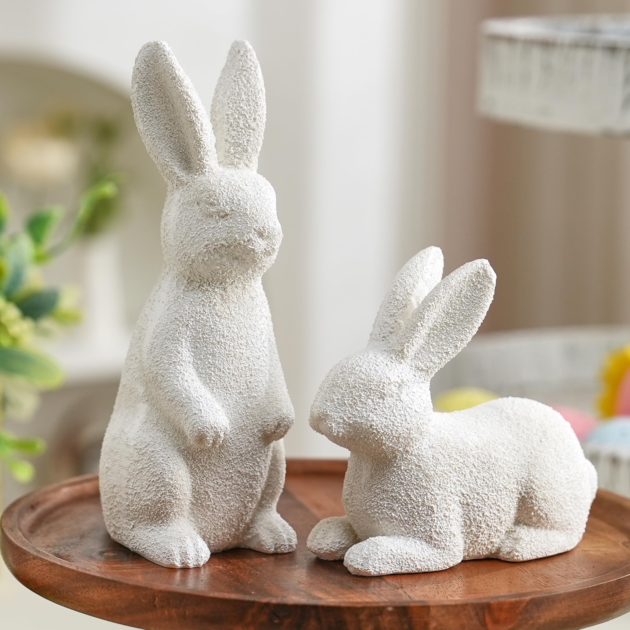 Photo 1 of ***ONE ONLY*** Easter Bunny Decor, Resin Rabbit Figurines ONE, White Bunny Statues for Rustic Easter Decorations, Minimalist Bunnies Figurines for Spring Table Centerpiece, Home, Farmhouse Mantle Shelf Decor