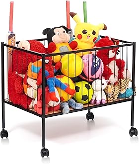 Livzing Metal Rolling Laundry Cart with Rotating Wheels - Cloth Trolley Cart - Laundry Organizer for Clothes,Towel - Toys Storage Trolley for Kids -Storage Bin - Sports Equipment Organizer - Black