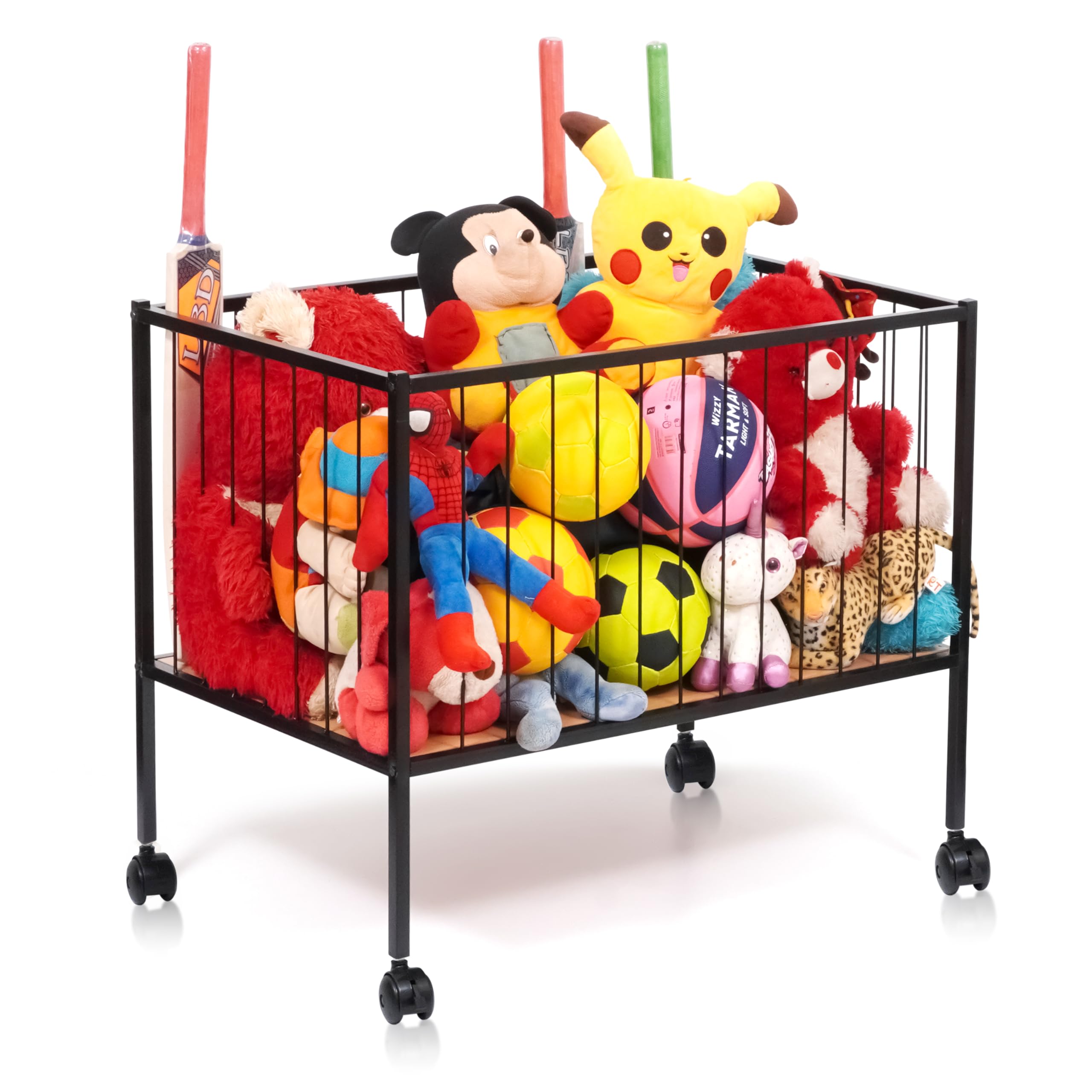 Livzing Metal Rolling Laundry Cart with Rotating Wheels - Cloth Trolley Cart - Laundry Organizer for Clothes,Towel - Toys Storage Trolley for Kids -Storage Bin - Sports Equipment Organizer - Black