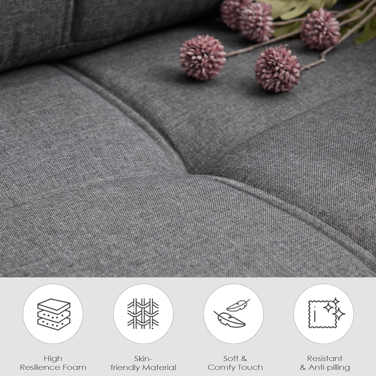 TYBOATLE 65" Small Couches for Bedroom, Mid-Century Modern Tufted Comfy Loveseat w/USB Charging Ports and Wide Arms, 2 Seater Small Office Sofa for Dorm, Apartment, Grey