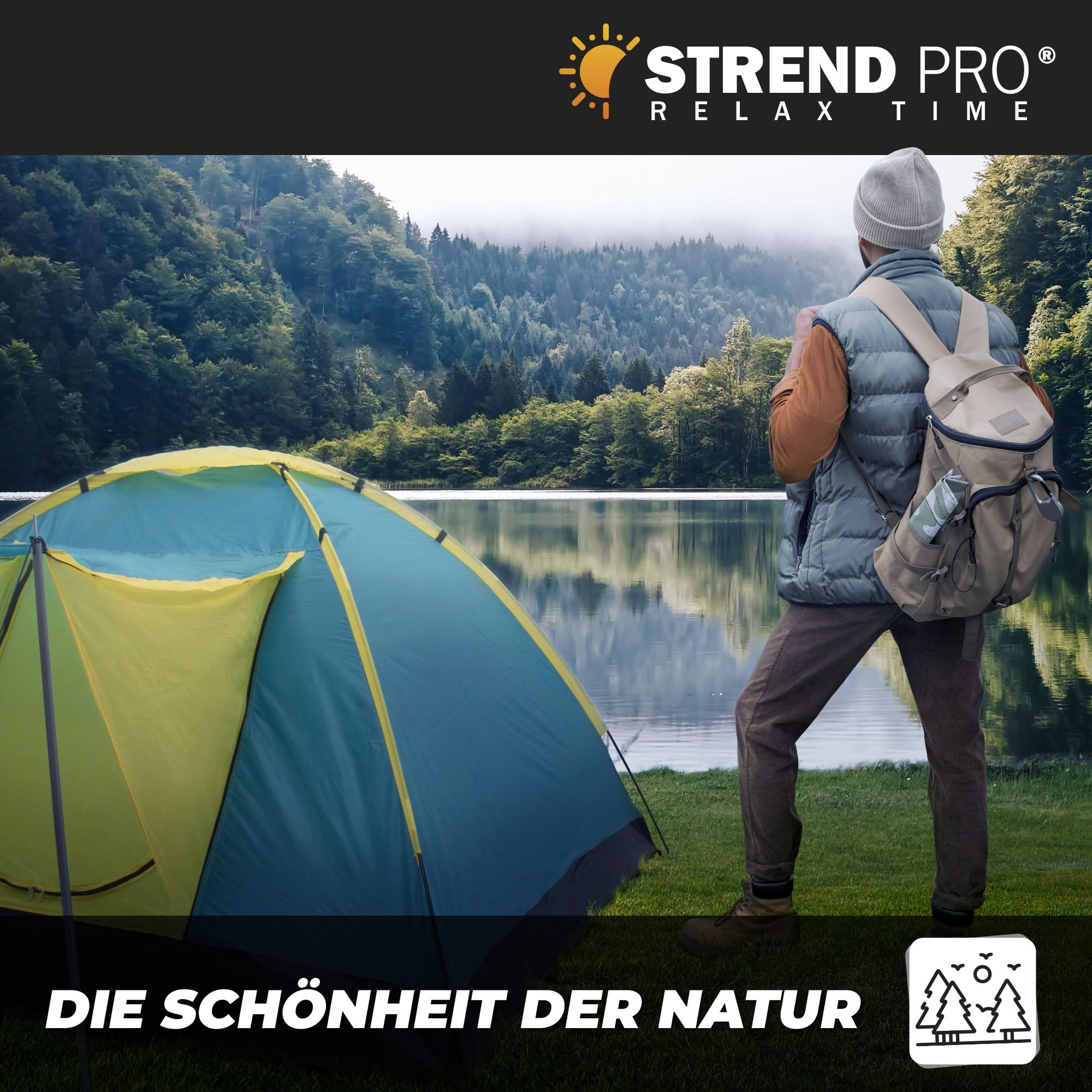 STREND PRO Campingzelt 4 Personen 205x205x120 cm – Zelt MIT VORZELT - Wurfzelt mit Markise, Kuppelzelt Wasserdicht, großes Zelt für Urlaub & Festival