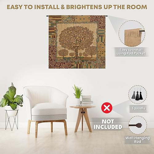 Miniatura 6 de C Charlotte Home Furnishings Inc. Tapiz italiano del árbol de la vida para colgar en la pared, arte de pared de mezcla de algodón y poliéster, 25 x