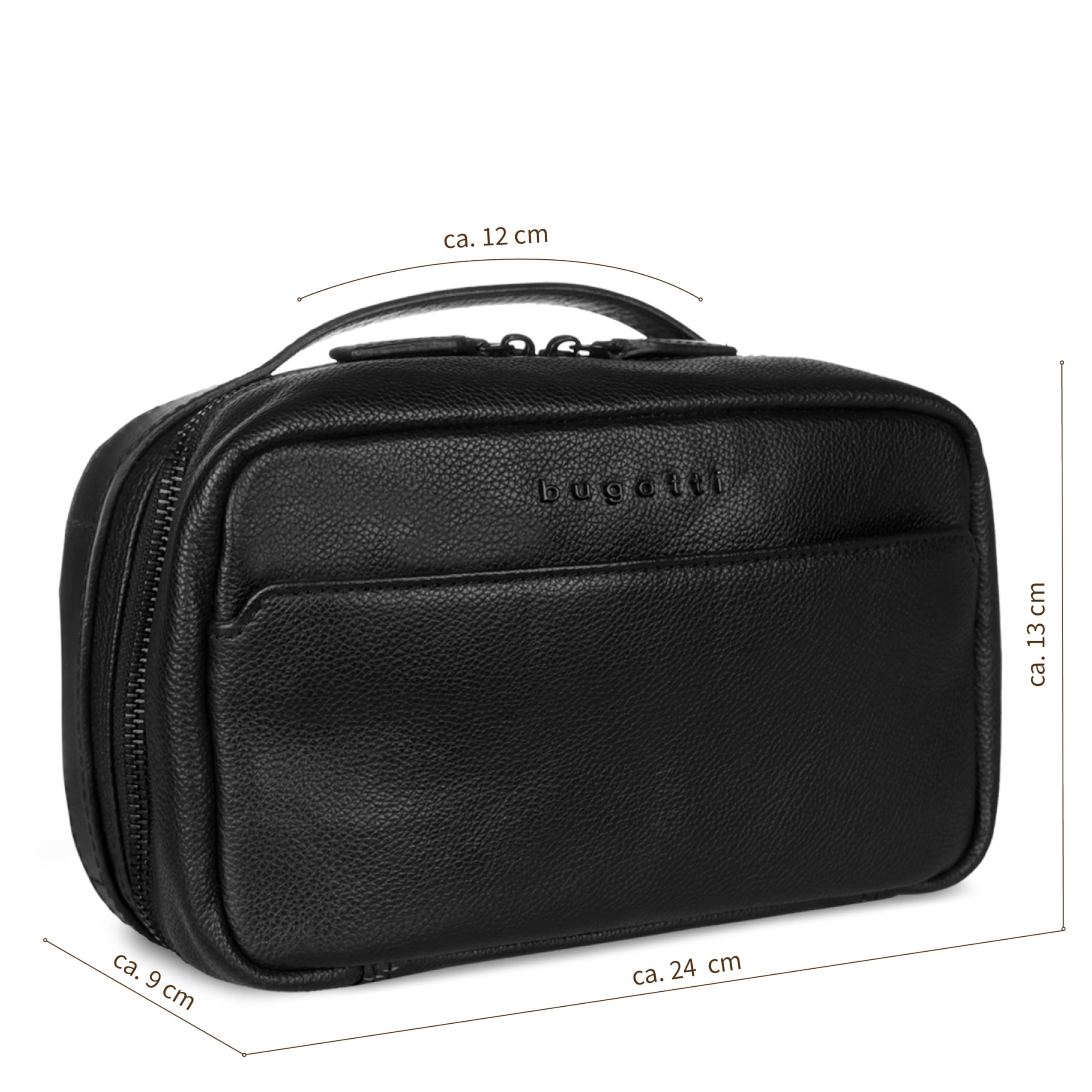 bugatti Black borsa da toilette in pelle – ideale per viaggi, vacanze e brevi soggiorni - Nera