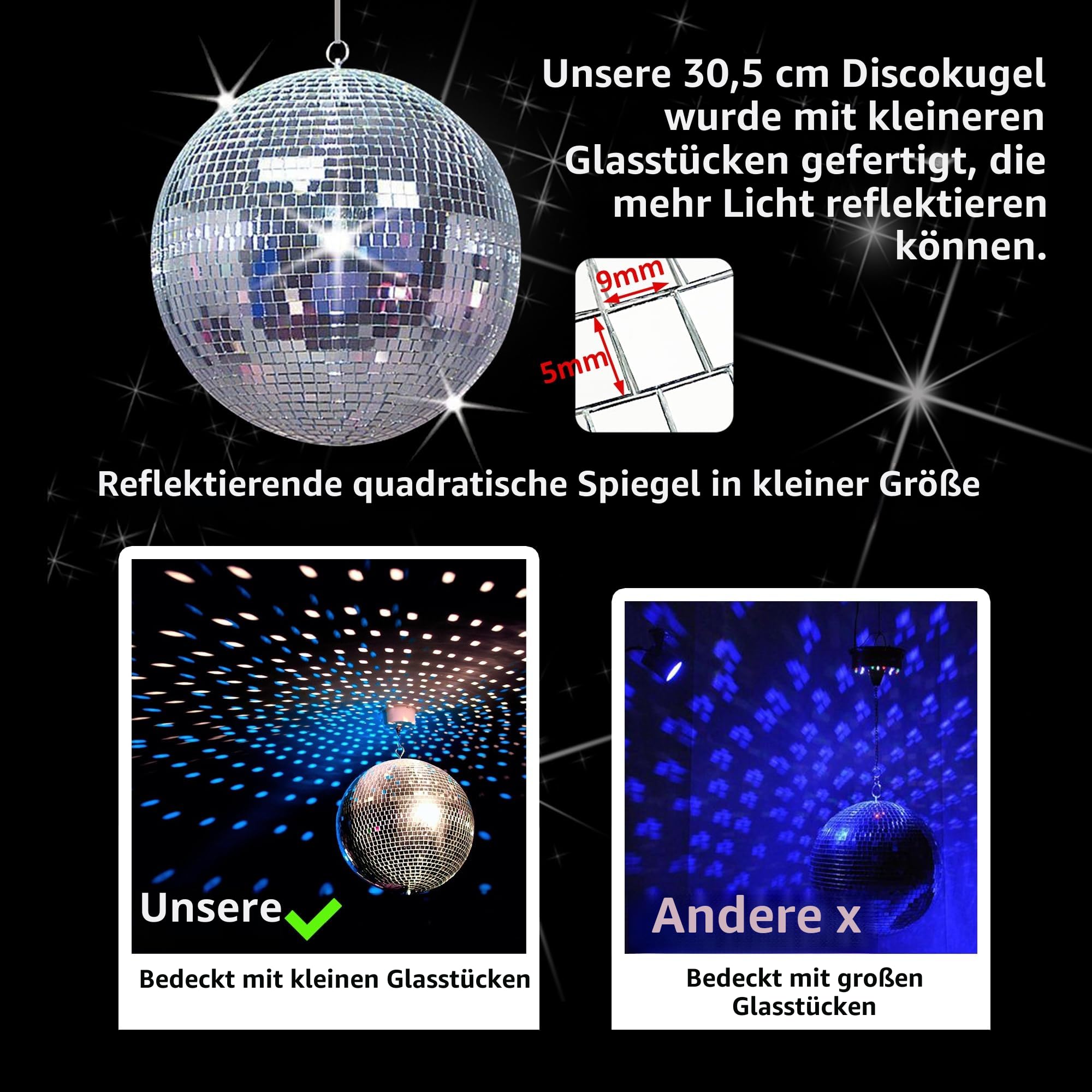 Discokugel - 30 cm Spiegel-Discokugel, Große Spiegelkugel Party Deko für Hochzeit, Geburtstag & Club, mit Aufhängering für einfache Installation, Silber