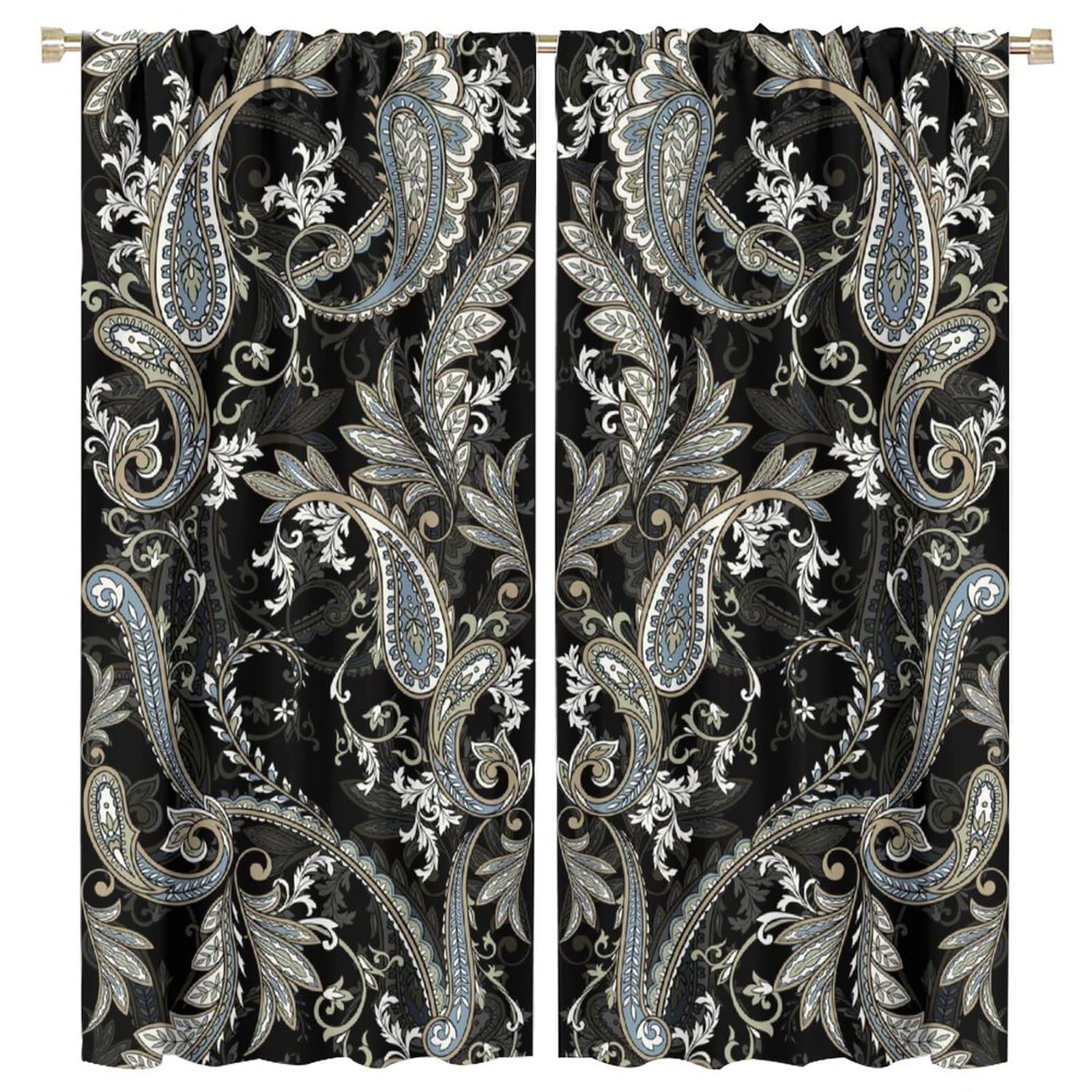 BenYaSong Paisley Flower Blackout Window Curtains,Classic Paisley Ornamental Ethnic Paisley Style Print for Living Girl Room Bedroom Window Curtain Drapes 2 Panels 63x72in