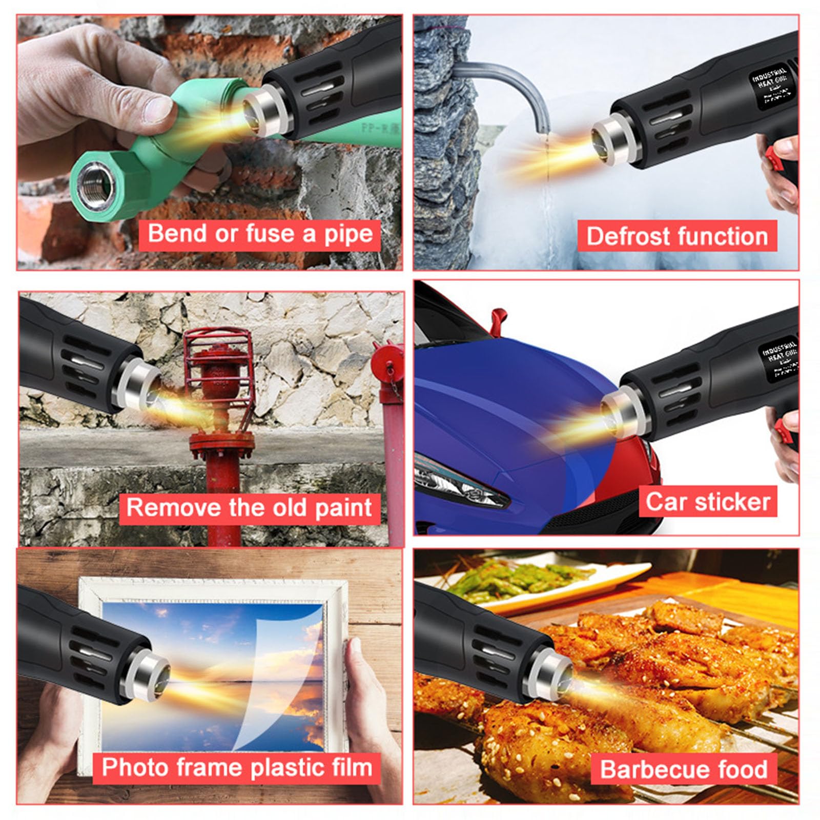 Pistola De Calor Con Pantalla Digital - 2000W Pistolas De Aire Caliente, Control De Temperatura (60-650 ℃), Con 4 Boquillas Para Ablandar Pintura, Adhesivo, Encoger PVC