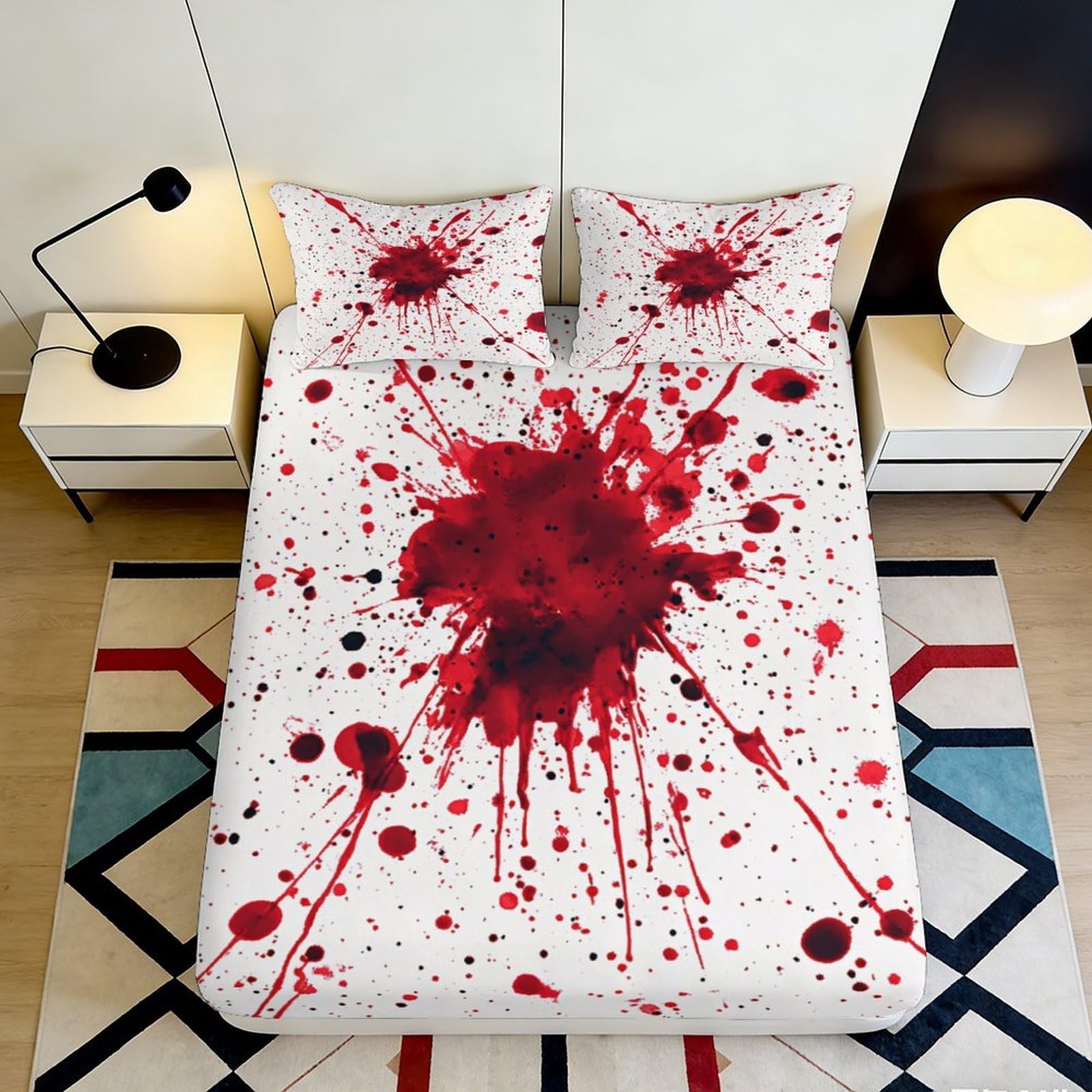 3D Printed Blood Splatter Fitted Sheet Microfiber Soft Stain Resistant Horror Art Bed Cover for Bedroom Guest Room Decor 90x200x25cm