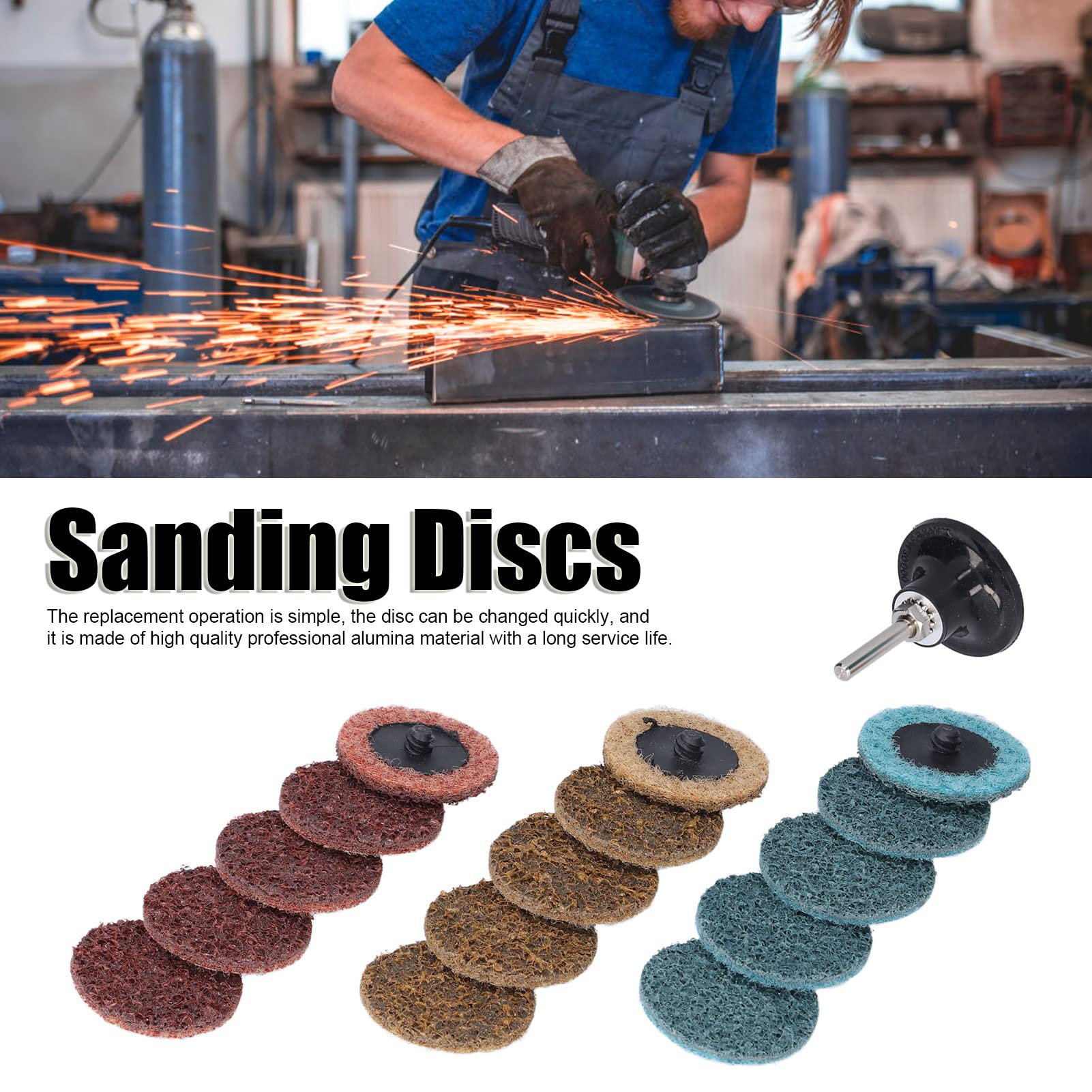 37Pcs Sanding Discs, 2 Inch Discs with 1/4 Inch Holder Surface Conditioning Disc for Die Grinder Surface Prep Strip Grind Polish Paint Removal