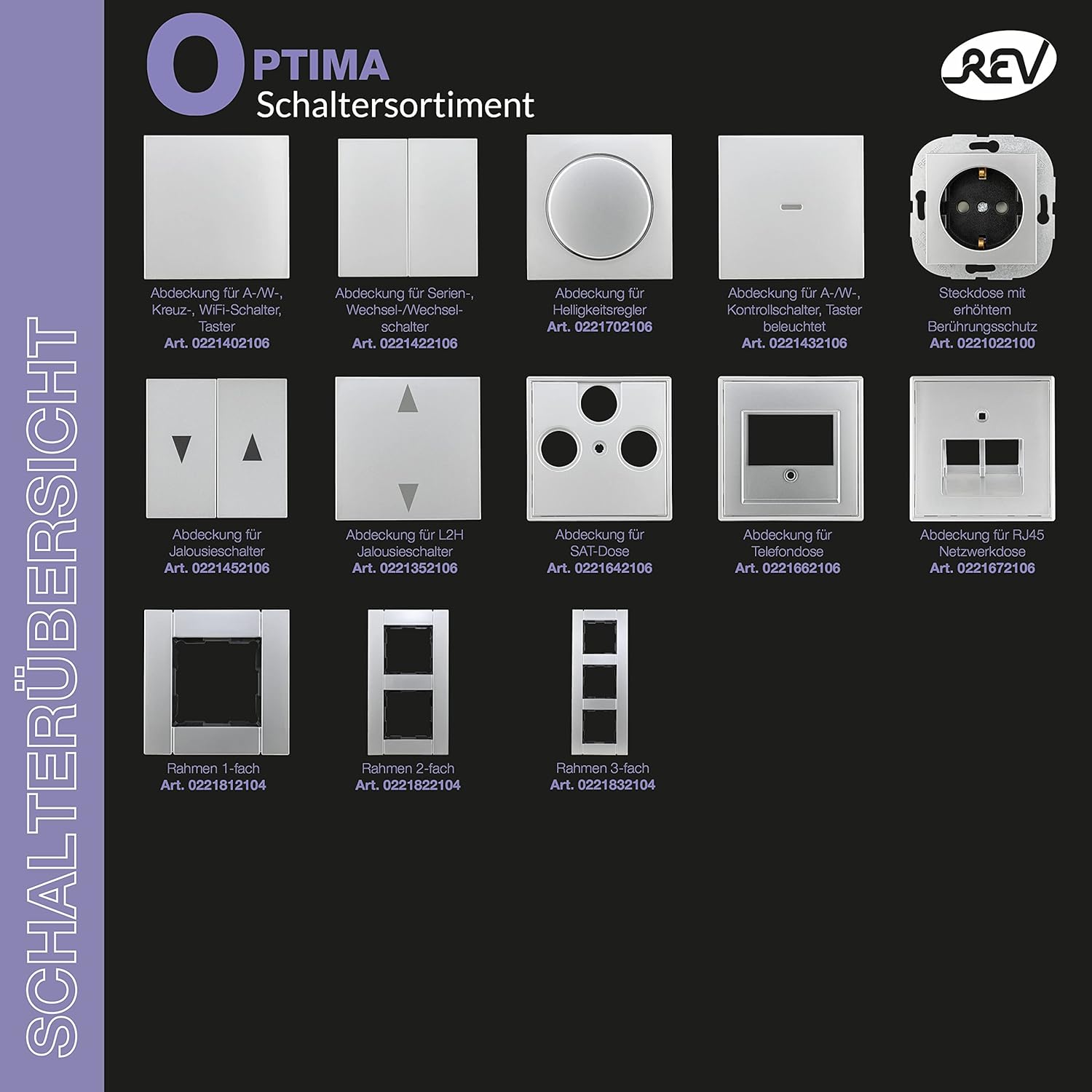 REV TECHNIK, TAE socket, brand compatible with Busch Jäger, Gira, Jung and Merten, flush-mounted, silver