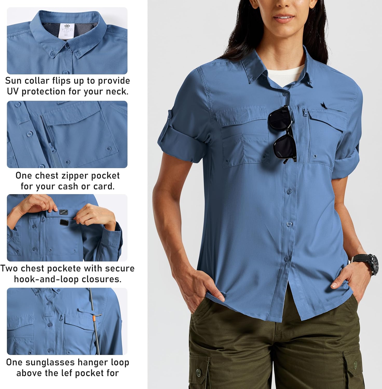 MoFiz Womens UPF 50+ UV Sun Protection Safari Shirts Long Sleeve Outdoor Cool Quick Dry Fishing Hiking Gardening Shirts - Image 6