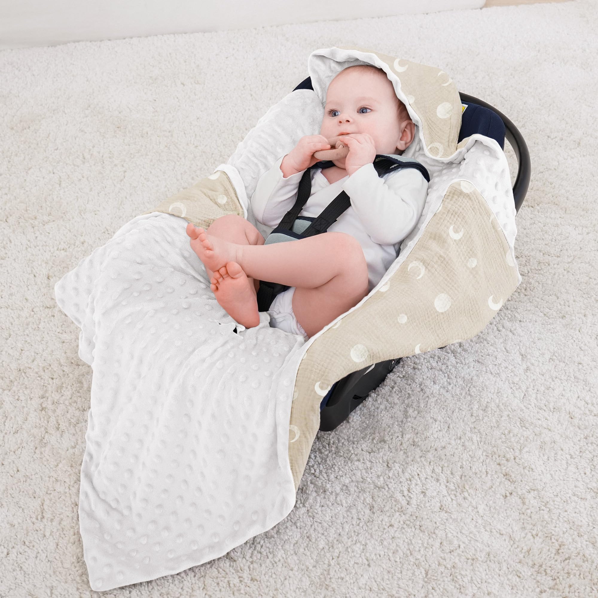 Bearmoss Manta de algodón para bebés recién Nacidos, Suave Manta para Gatear para niños, Muselina, Manta para Dormir para niños pequeños, niñas, niños, 90 x 90 cm (Luna Albaricoque)