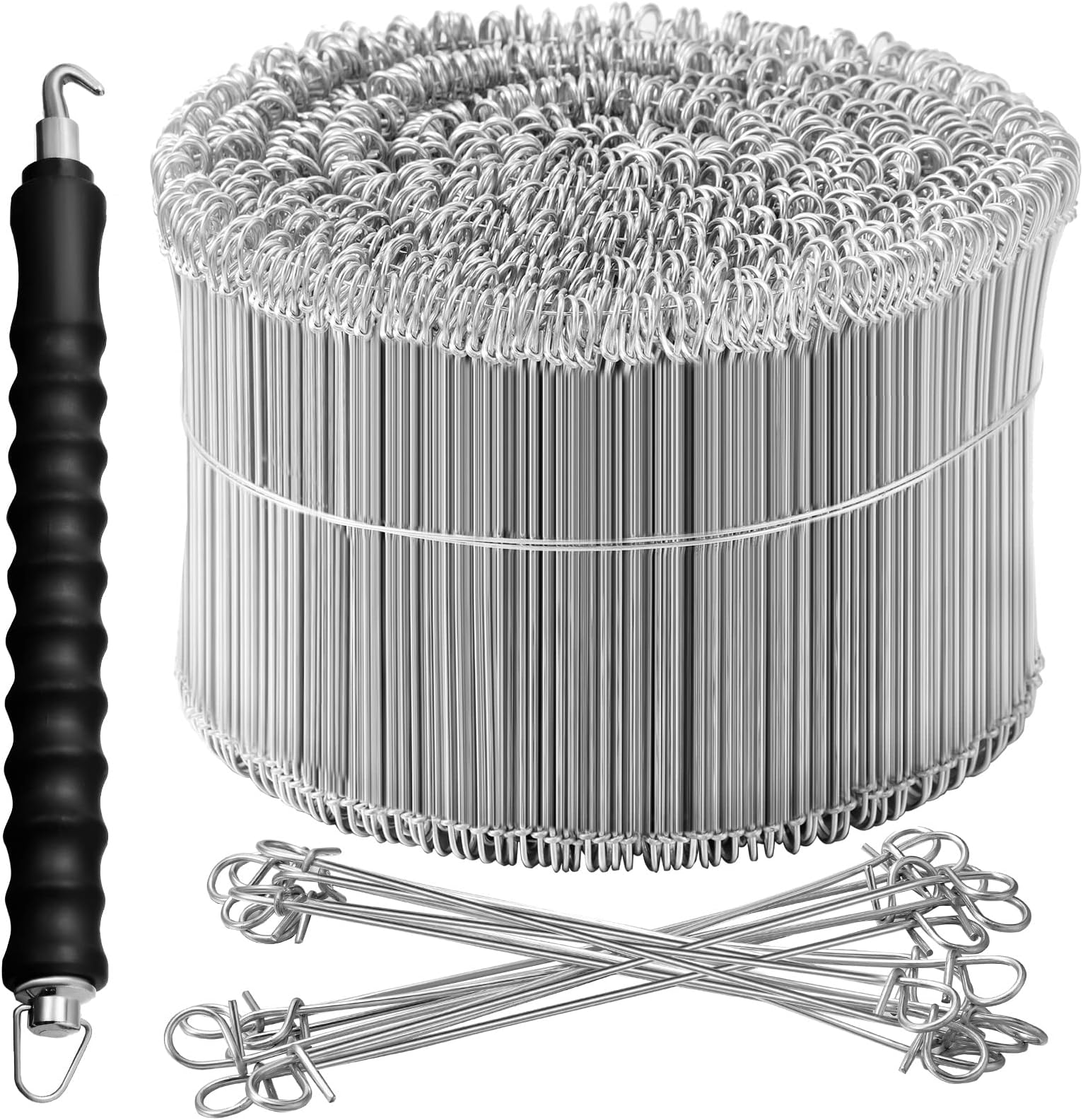 1000 Pieces Double Loop Wire Bar Ties 16 Gauge Rebar Tie Wire with 1 Piece Automatic Rebar Tie Wire Twister Rebar Tie Tool for Securing Rebar, Sandbags and More