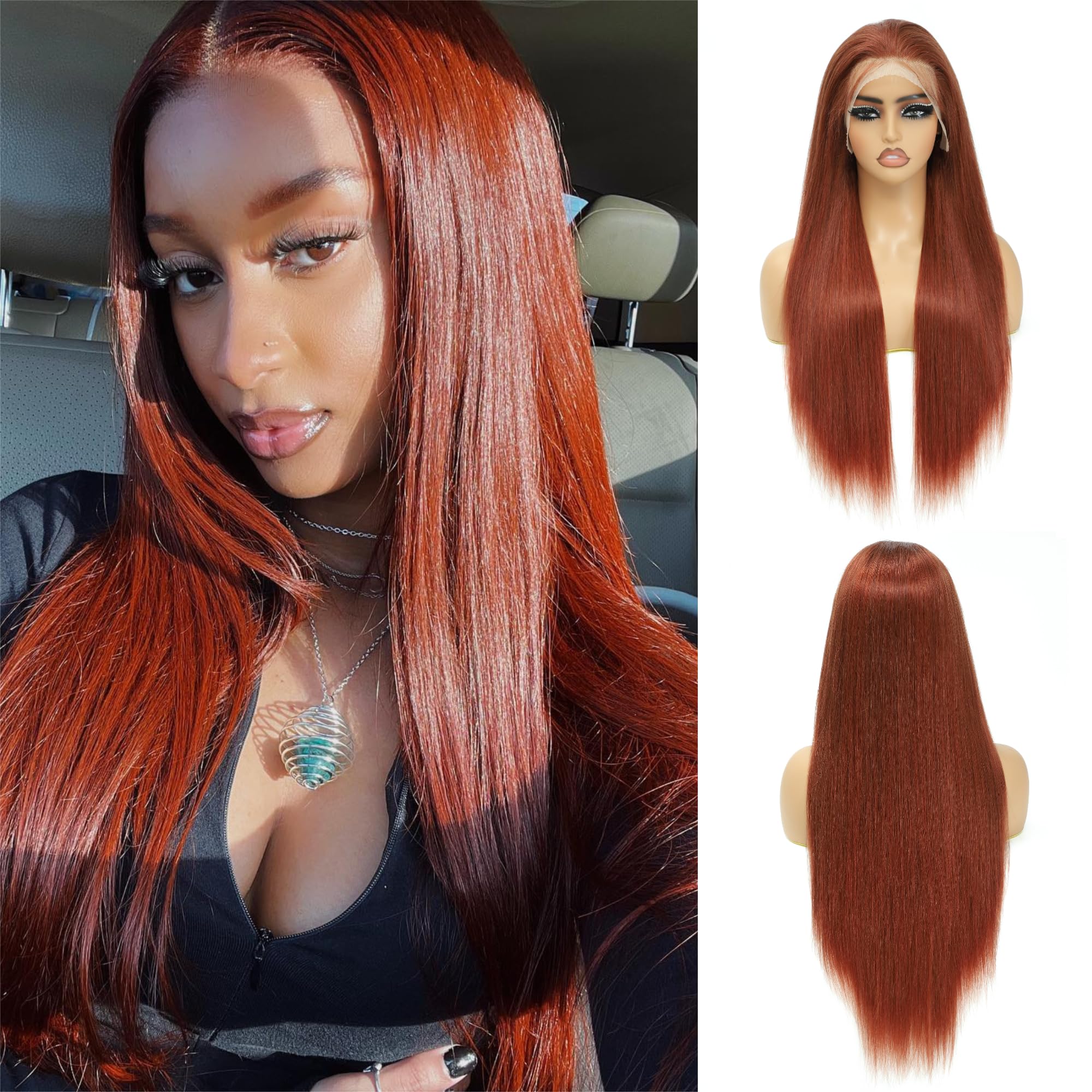 Photo 1 of **USED/ DARKER IN PERSON*** ijoy Reddish Brown Lace Front Wigs Human Hair Pre Plucked 13x4 Copper Brown Straight Human Hair 180 Density Glueless Wigs Human Hair with Baby Hair For Women 26 Inch