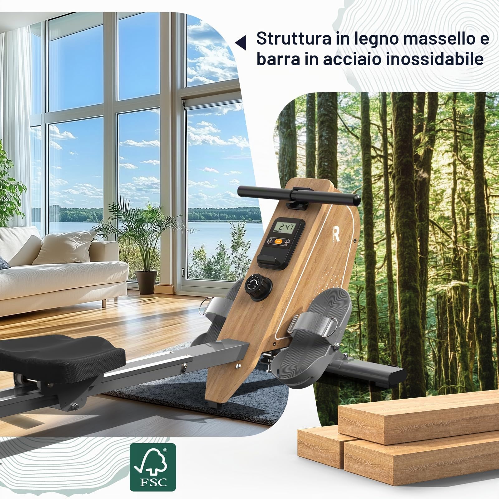 Vogatore per casa OR3, vogatore magnetico con monitor Bluetooth, 16 livelli di resistenza, vogatore compatto con capacità di peso di 150 kg, conservazione verticale