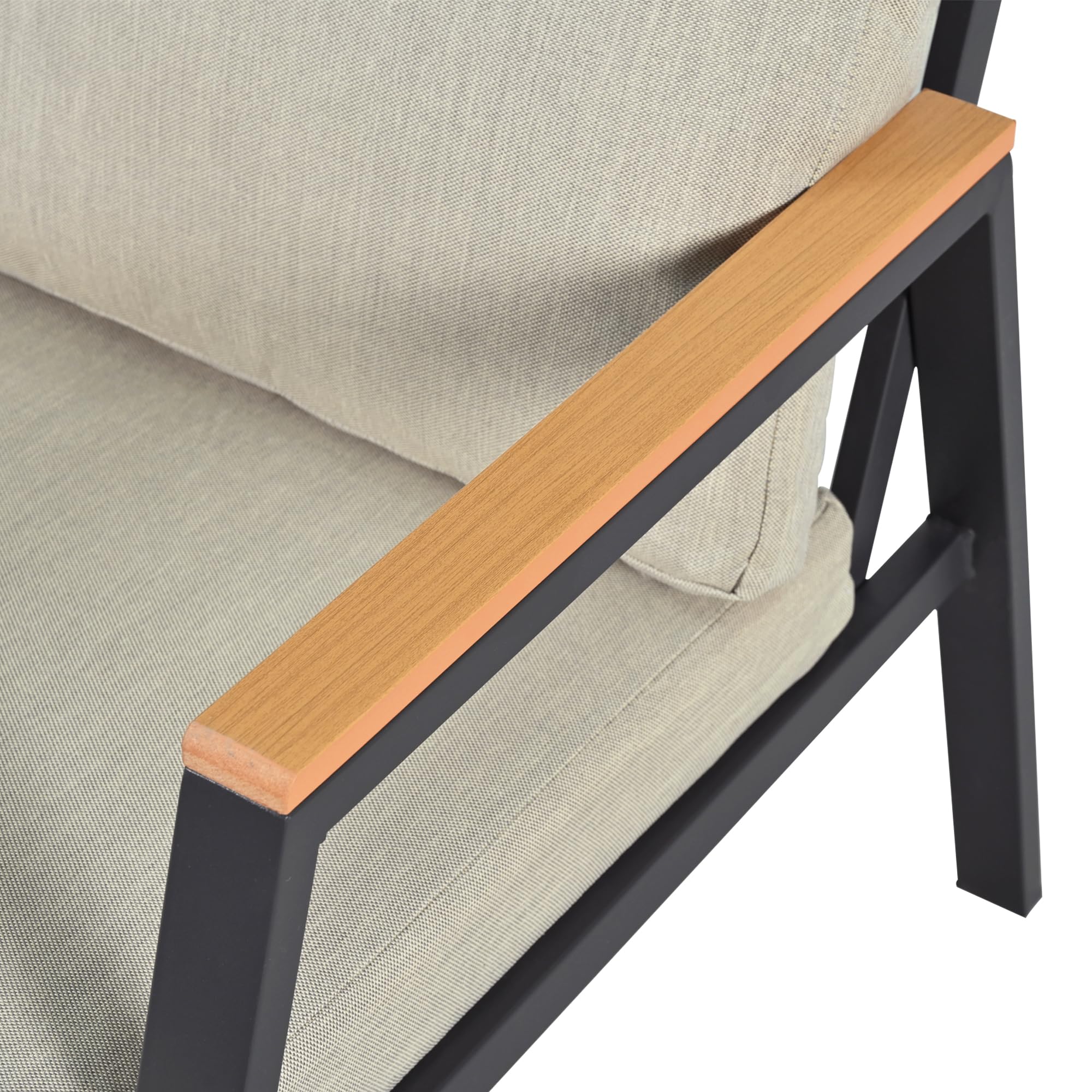 Lounge Möbel Outdoor, 2-Sitzer Garden Sofa mit verzinkter Stahl, Industriestil Balkonlounge Sofa mit Handläufe aus Holz-Kunststoff-Verbundwerkstoff, Grau+Beige