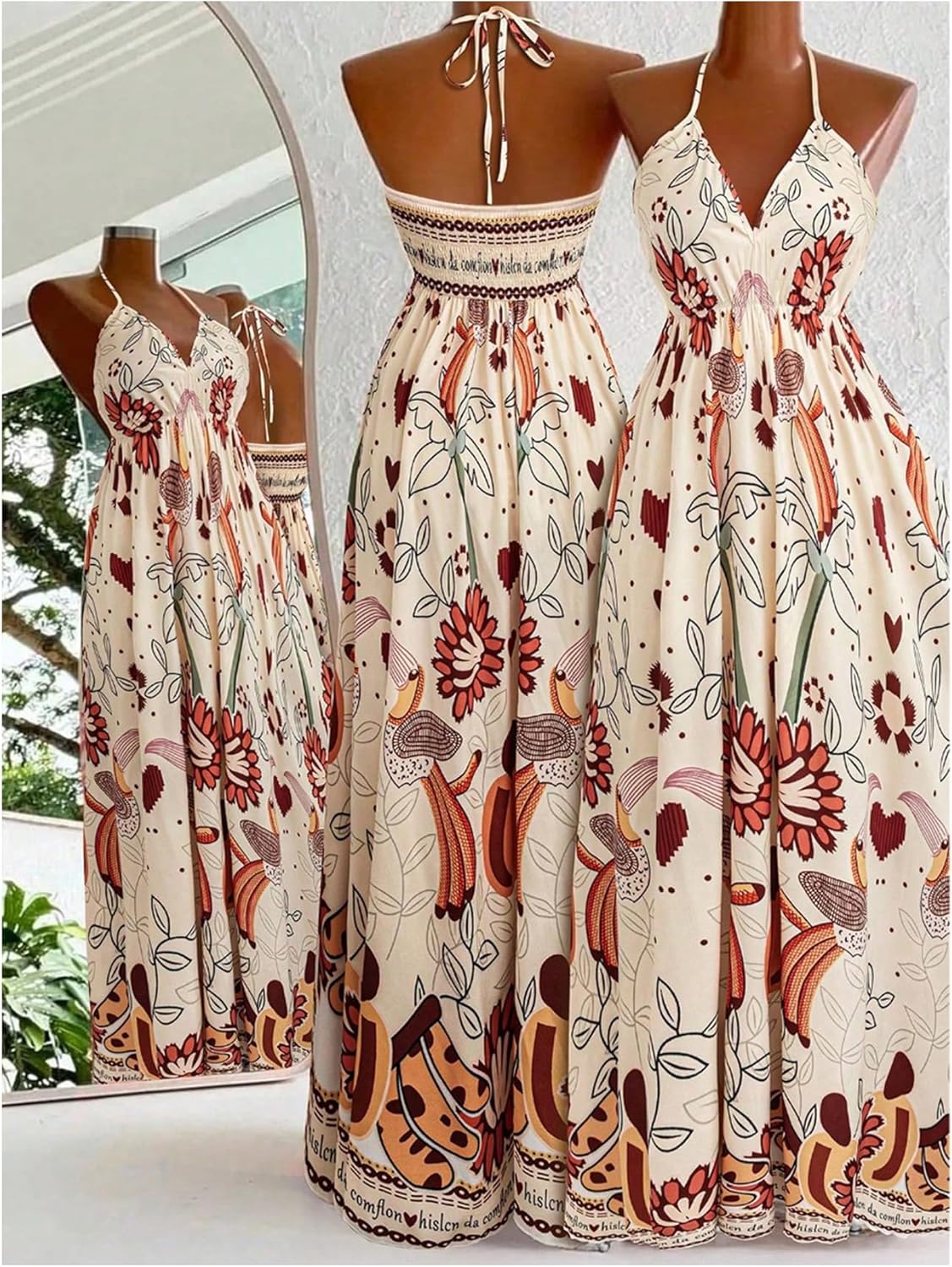 Floerns Women's Floral Halter Boho Maxi Dress Sleeveless Smocked Vintage Flowy Beach Dress - Image 2