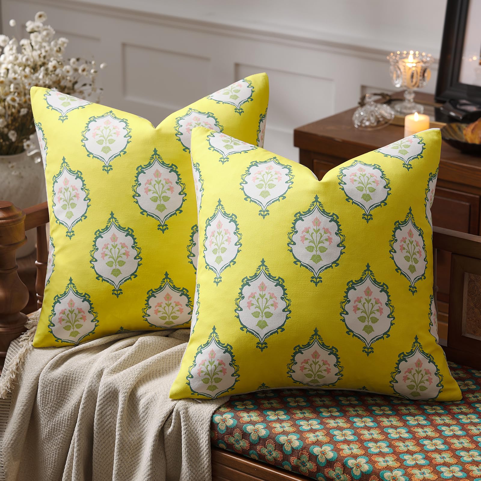 Housses de coussin en coton jaune GIGIZAZA lavables pour protéger et décorer le salon